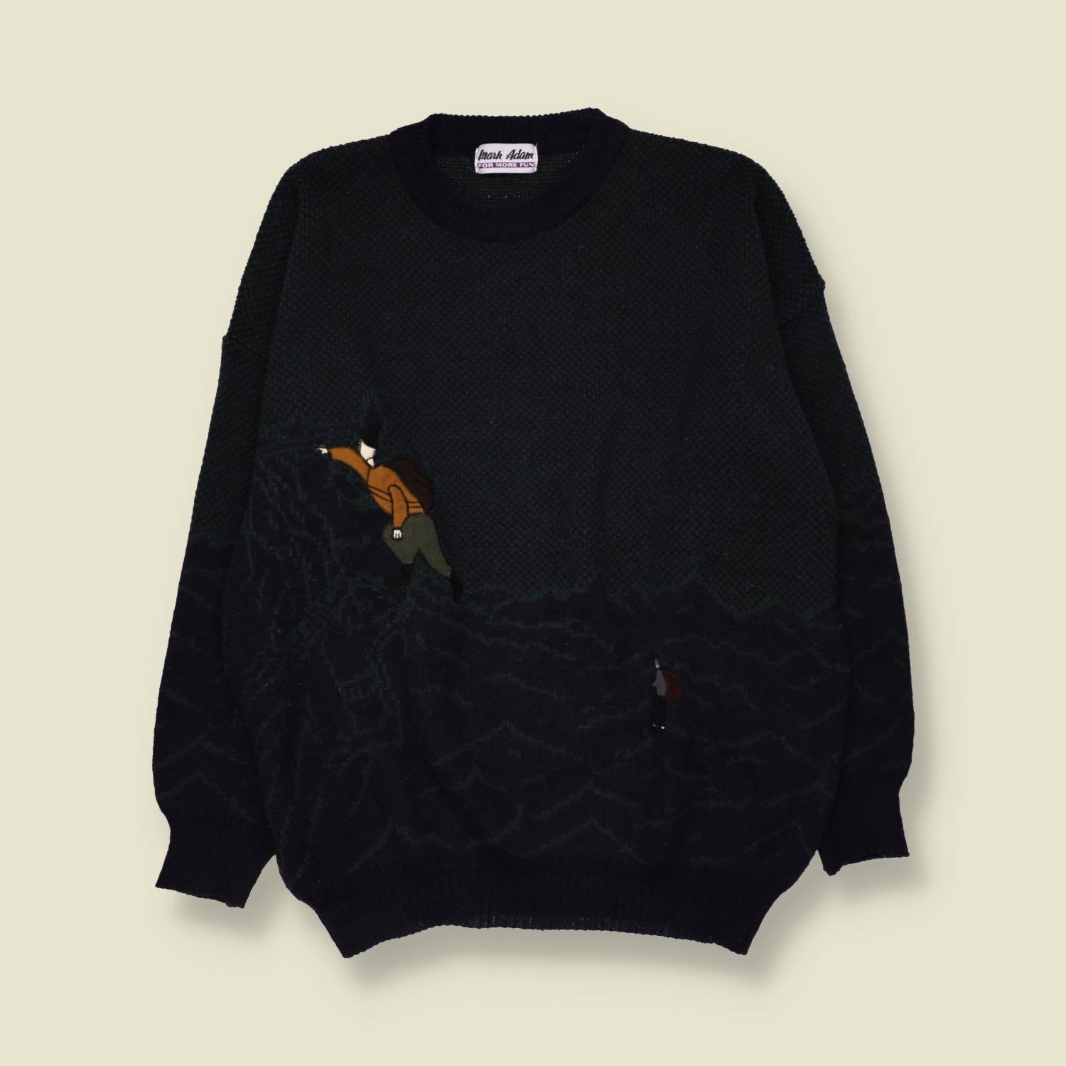 1980s | Mark Adam | Novelty Knit Jumper | Navy - XXL