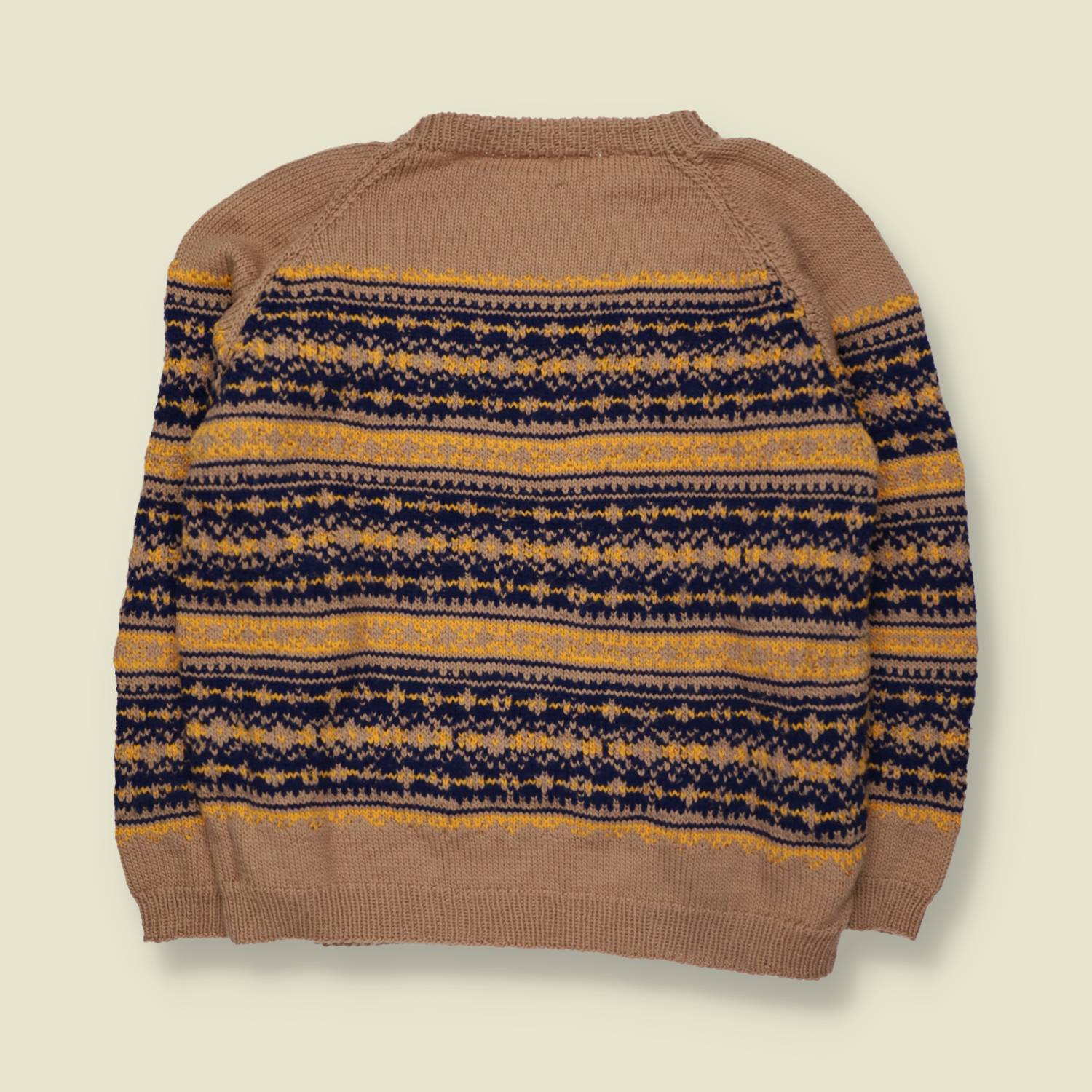 1950s/60s | Handknit Fair Isle Jumper | Tan, Navy & Mustard - M