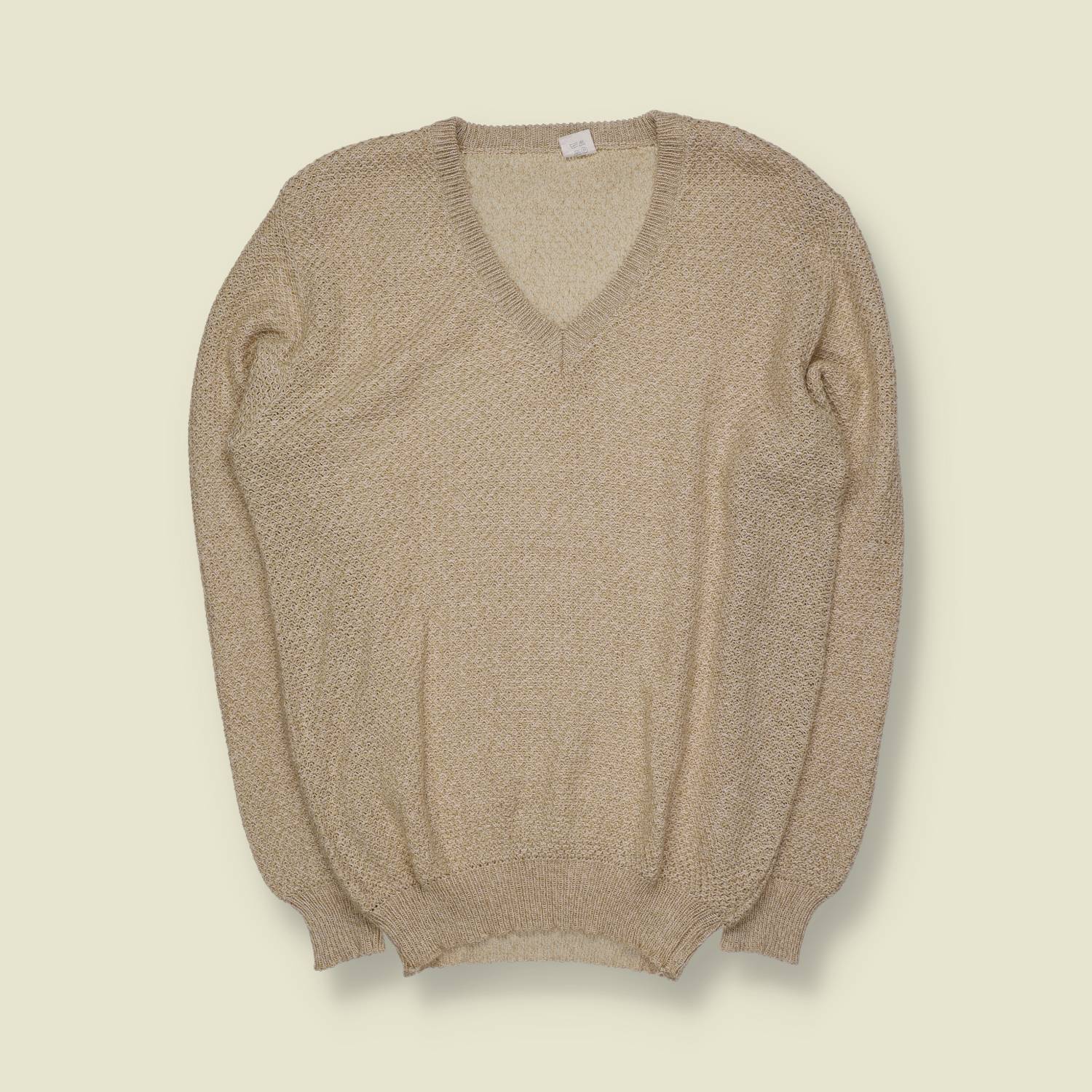 1970s | V-Neck Knit | Beige – XS