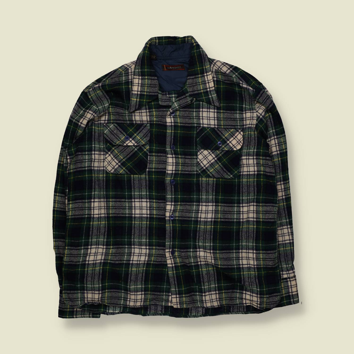1970s | Arrow | Plaid Wool Shirt | Green – XXXL
