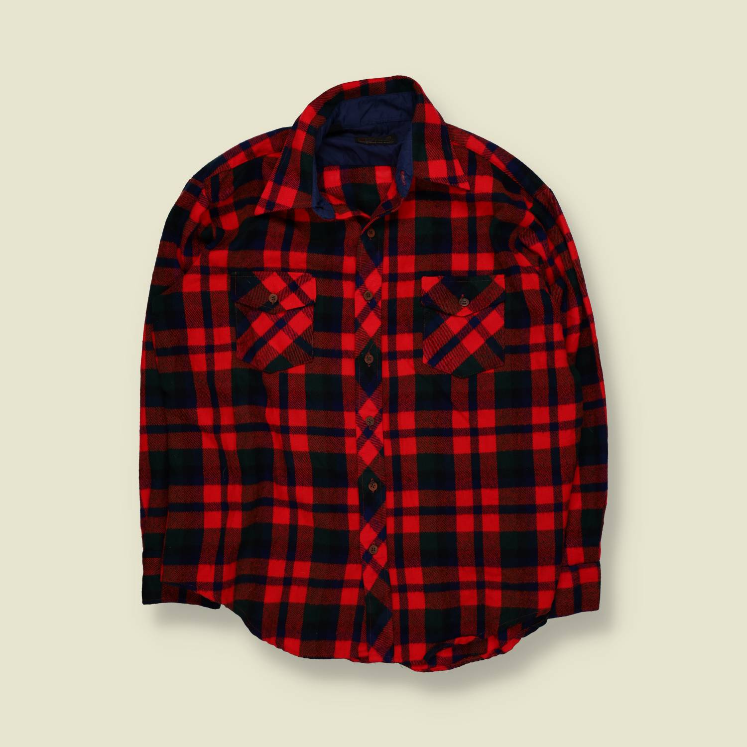 1970s | Kmart | Plaid Shirt | Red & Navy – XL