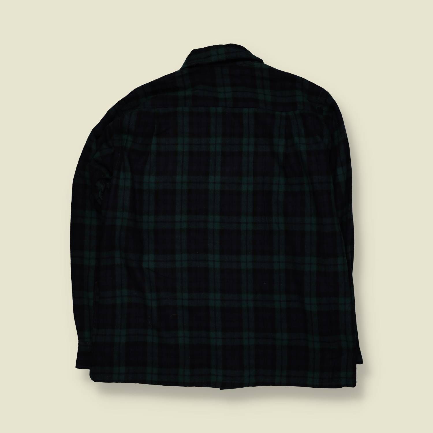 1970s | Troy | Plaid Wool Shirt | Green & Navy – XXL