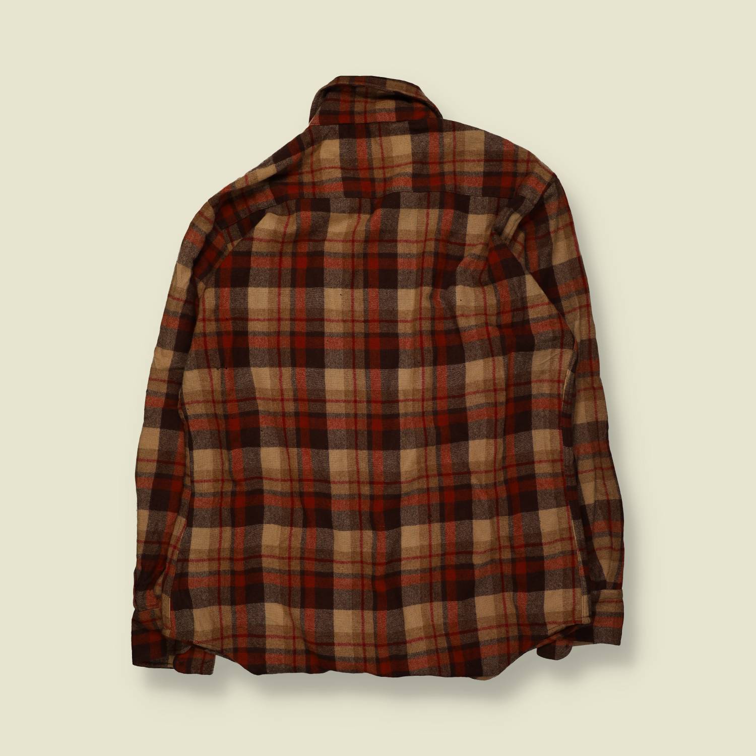 1970s | Kings Road By Sears | Plaid Wool Shirt | Red & Tan – XXL