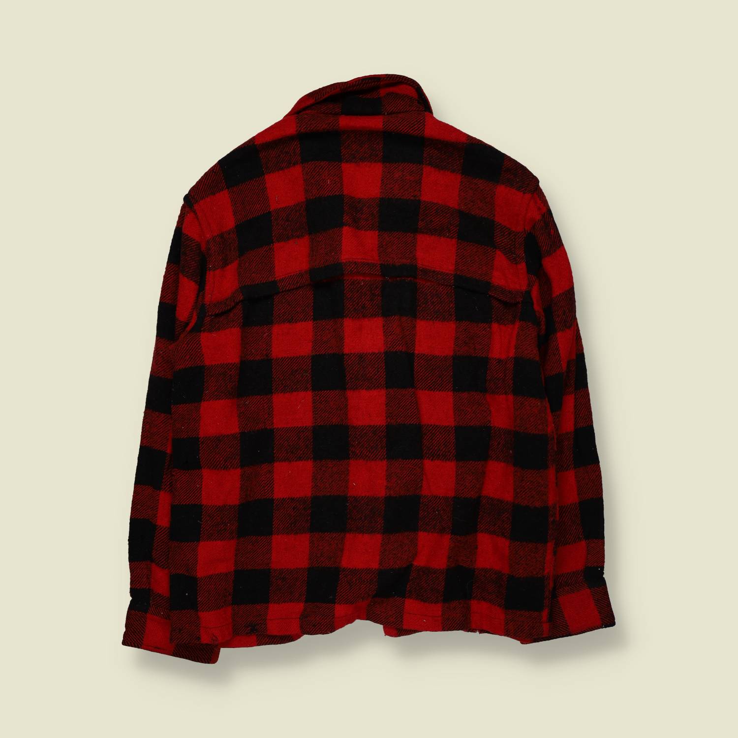 1970s | Buffalo Plaid | Wool Blend Overshirt | Red & Black – S
