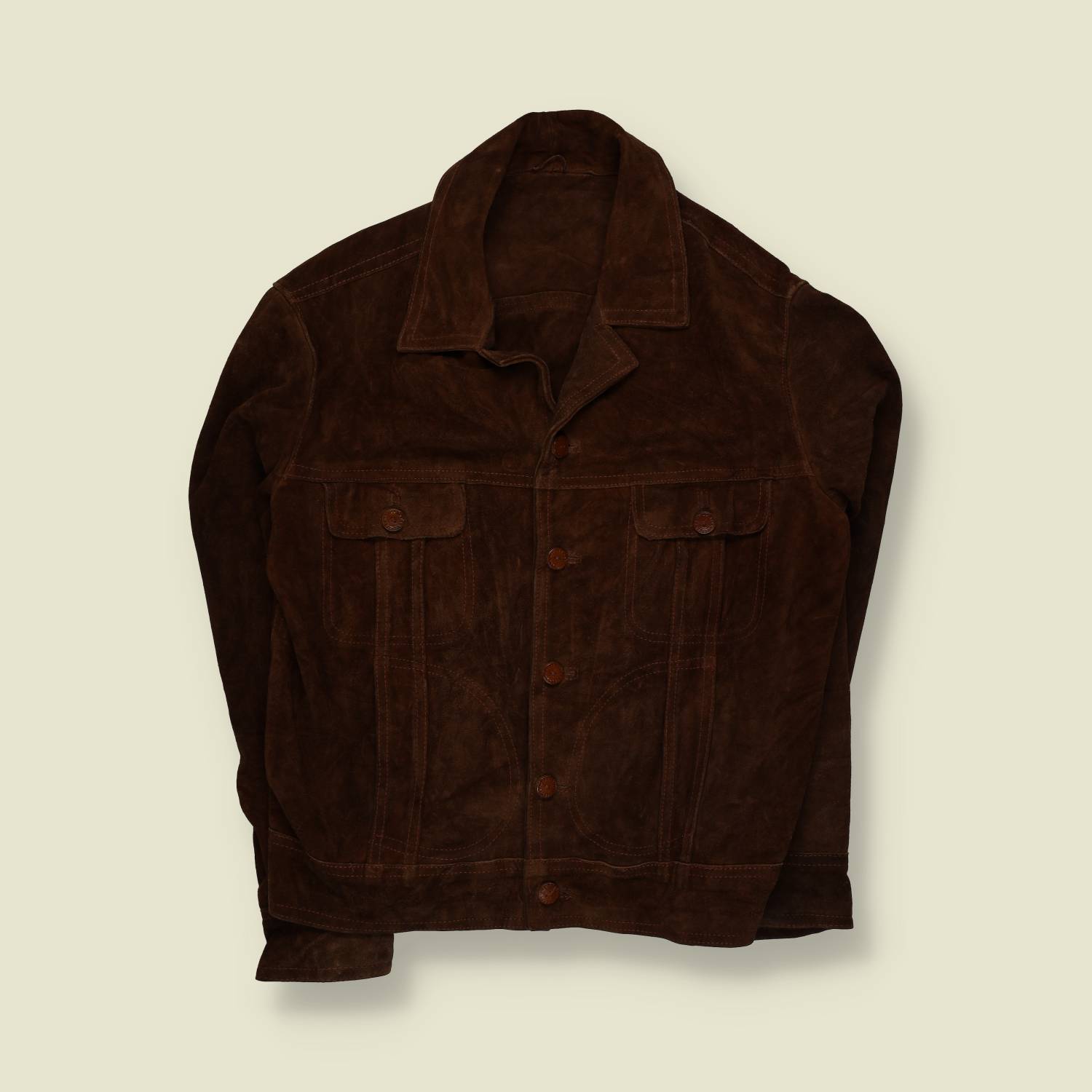 1960s–1970s | Suede Leather Trucker Jacket | Brown – M