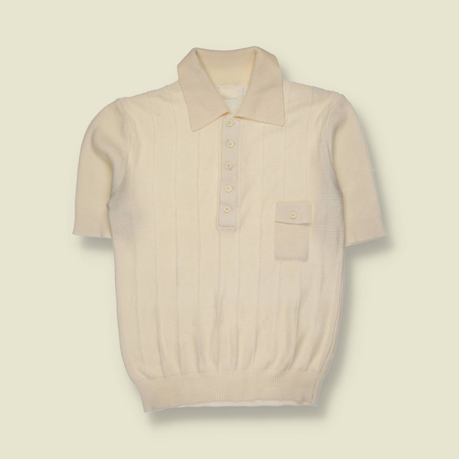 1960s | Knit Polo Shirt | Short Sleeve – Cream - XS