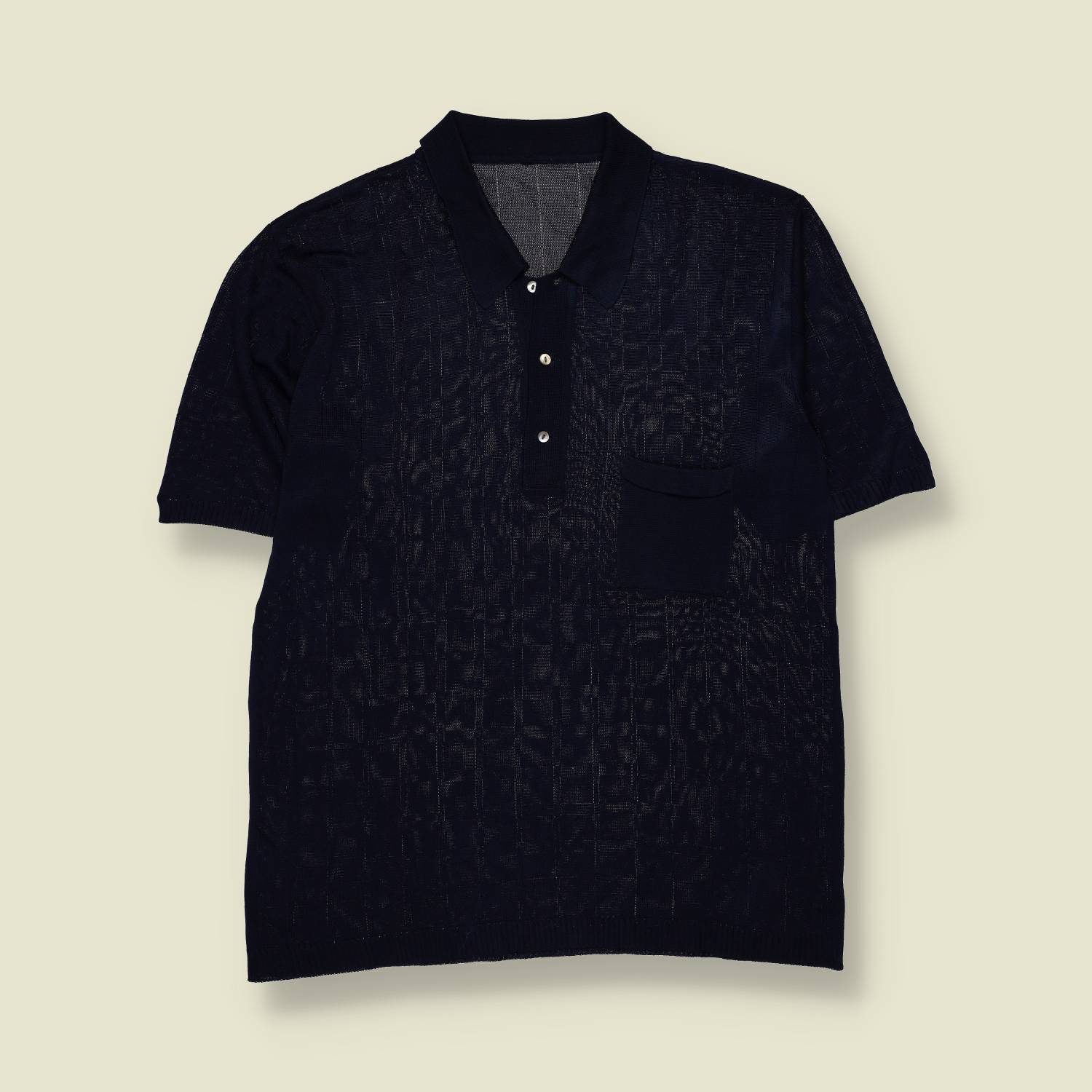 1970s | Knit Polo Shirt | Short Sleeve – Navy - M