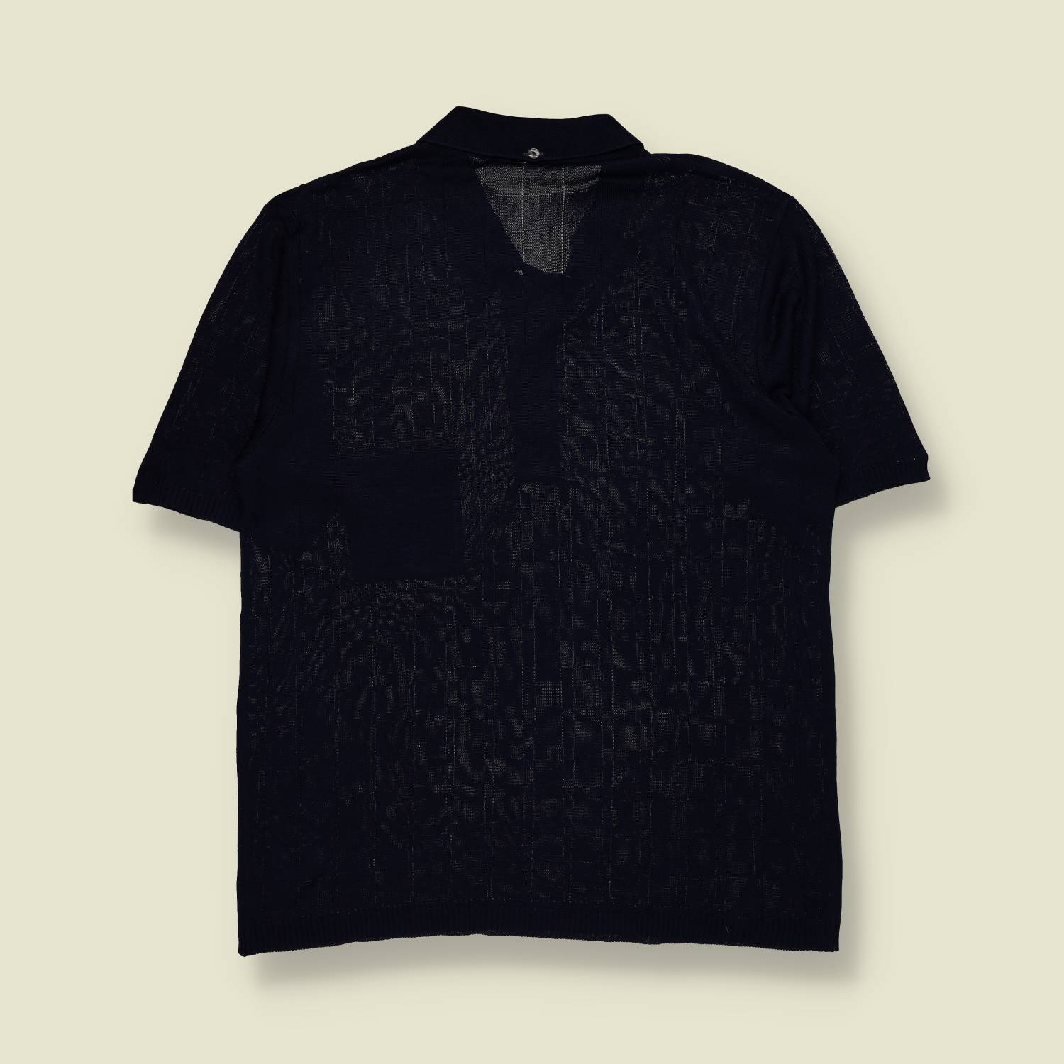 1970s | Knit Polo Shirt | Short Sleeve – Navy - M