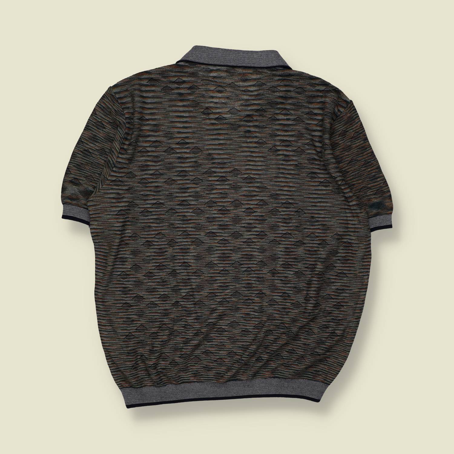 1980s | Textured Knit Polo | Short Sleeve – Multi Tone - XL