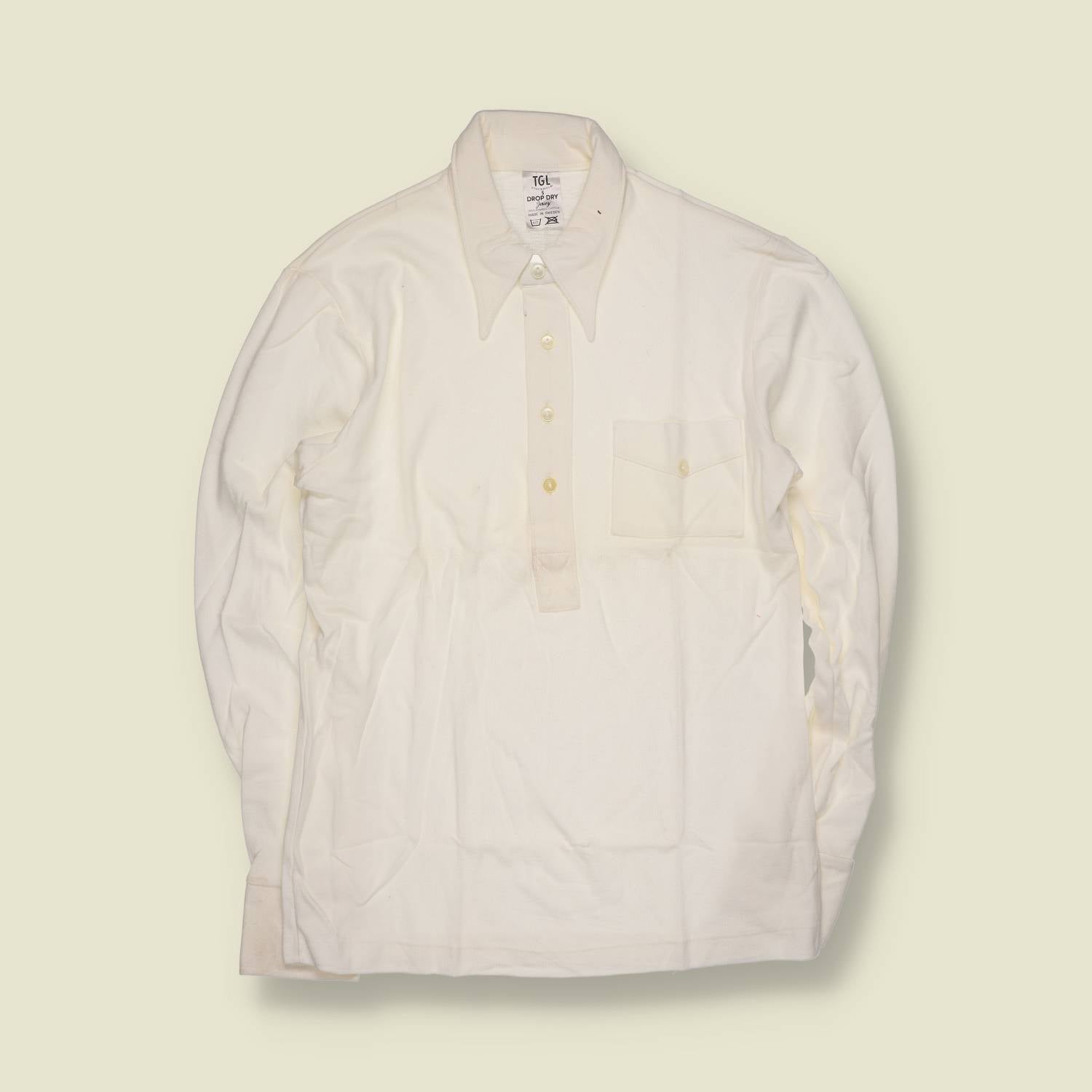 1970s | TGL | Deadstock Long Sleeve Polo – Cream | Made In Sweden - XS