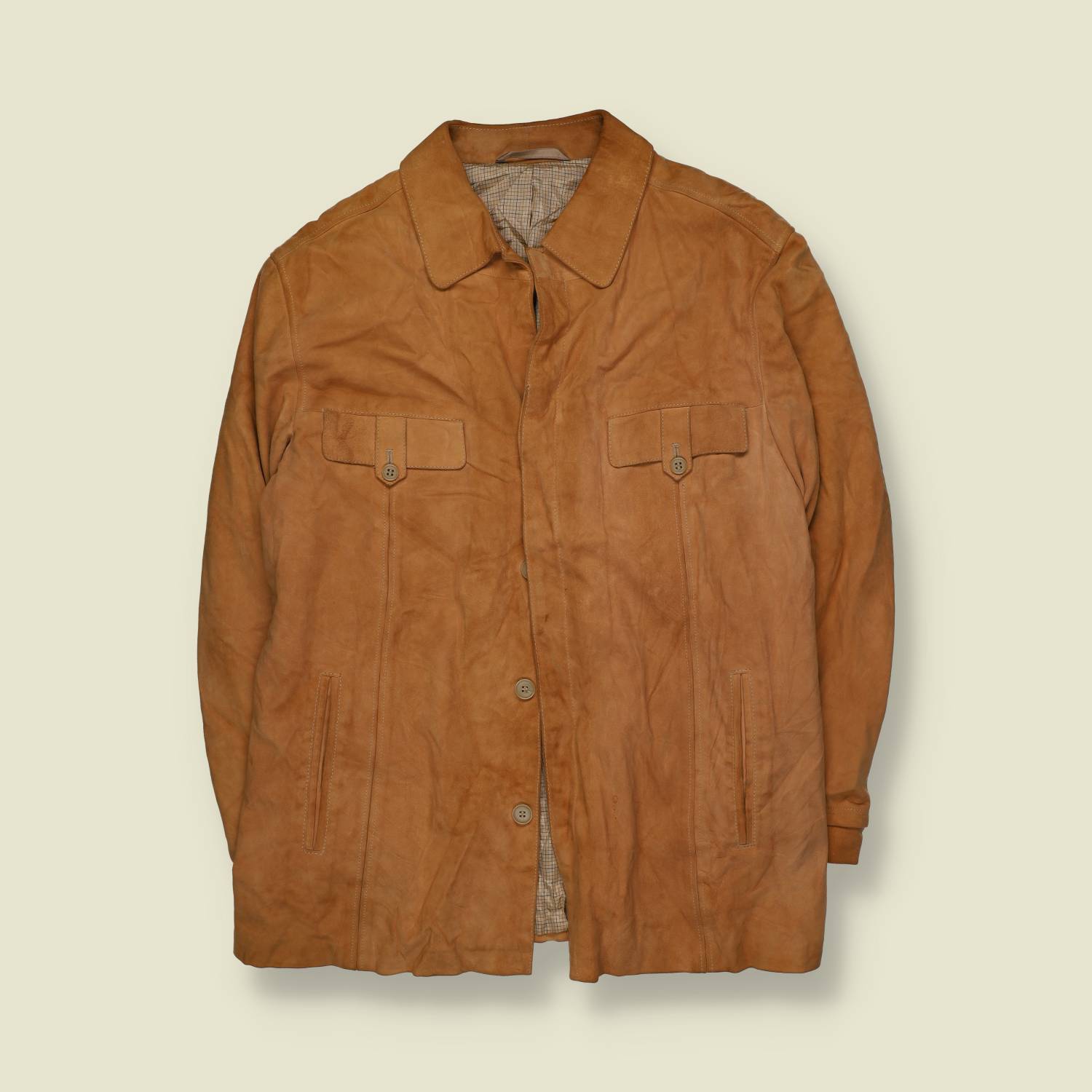 1970s | Leather Shirt Jacket | Tan - M