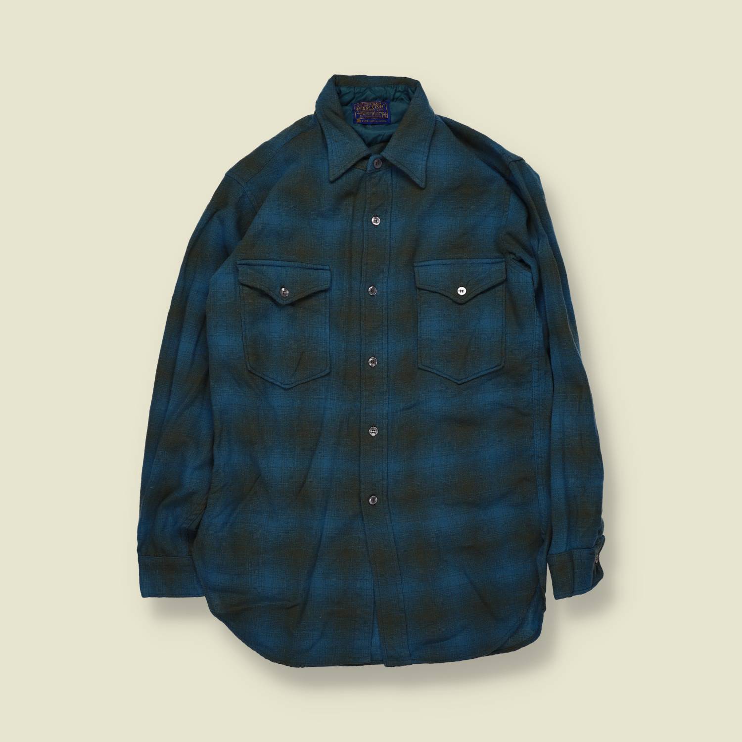 1960s | Pendleton | Button Front Shirt | Teal Blue Plaid | Made In USA - S