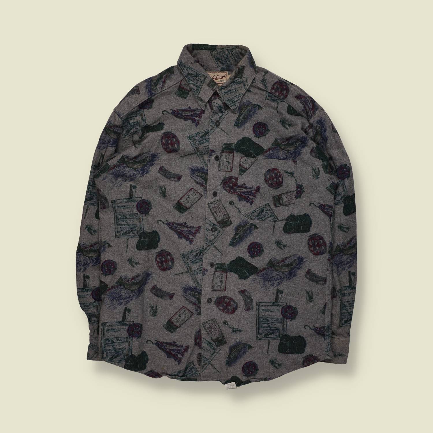 1990s | Woolrich | All-Over Print Shirt | Grey - XXL