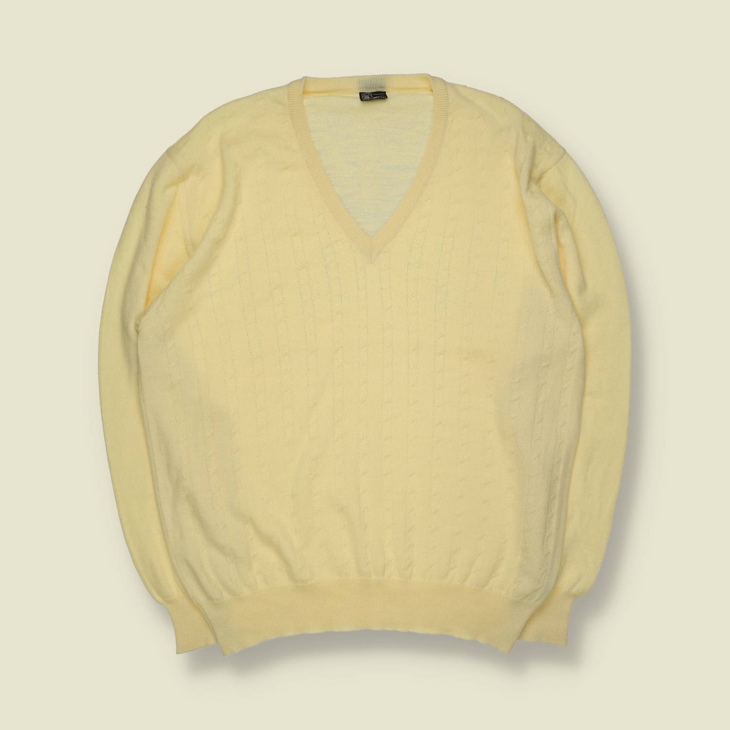 1973 | Mapier | V-Neck Knit | Pale Yellow | Made In Italy – L