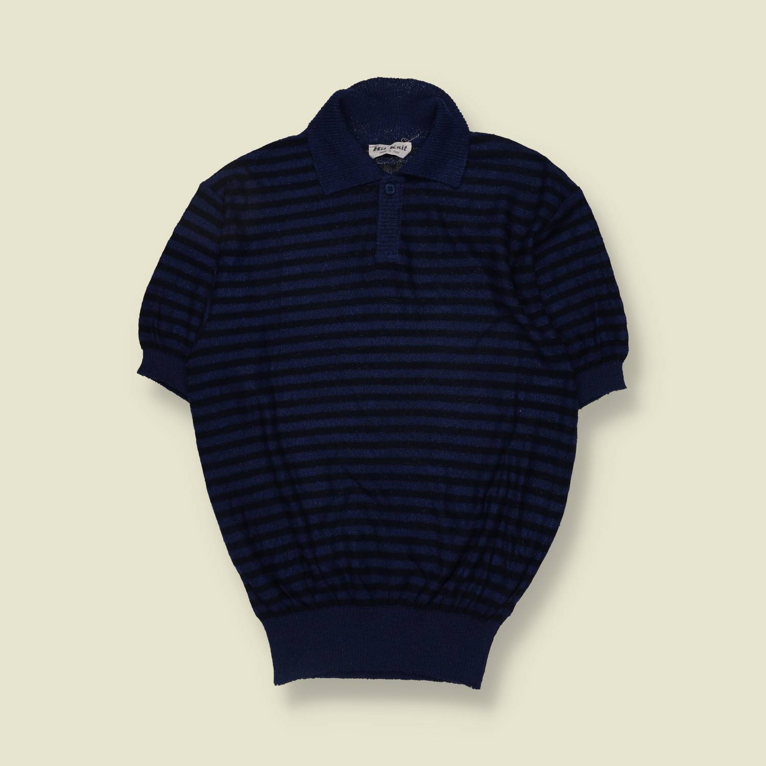 1970s | Made In Italy | Knit Polo Shirt | Navy And Black - S