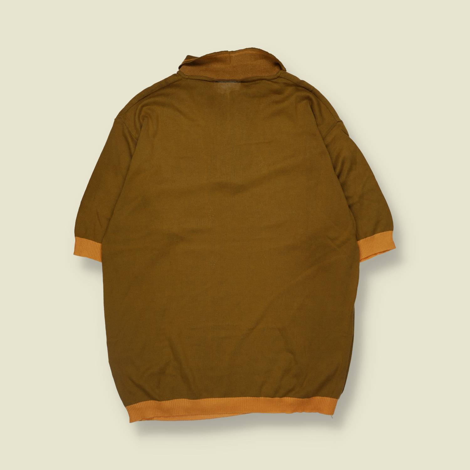 1980s | Sevres | Knit Polo Shirt | Olive And Tan - L