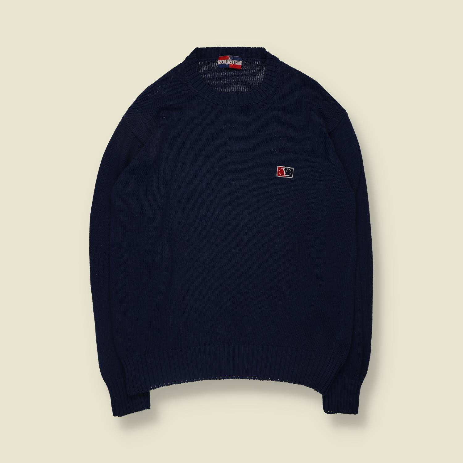 1990s | Valentino | Made In Italy | Knit Jumper | Navy - XL