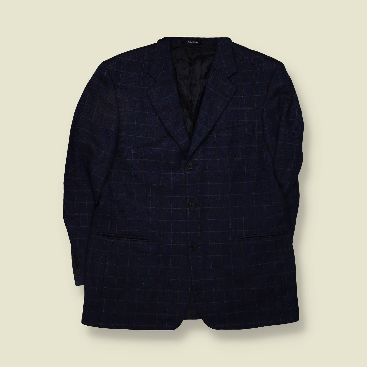 1990s | Yves Saint Laurent | Check Blazer | Navy - XL