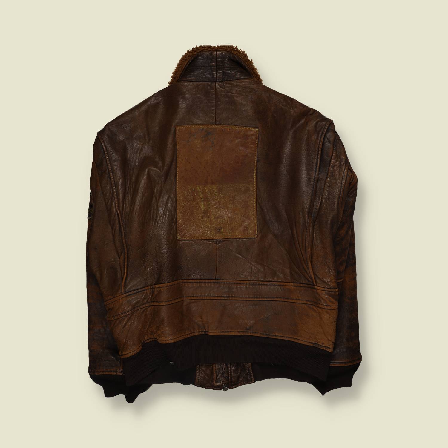 1980s | Avirex | Patched Leather Flight Jacket | Brown - XXL