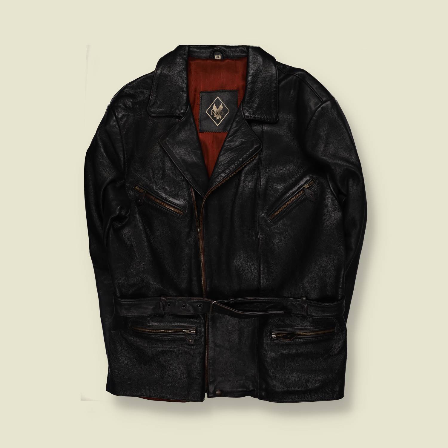 1980s | Felco | Heavy Leather Belted Biker Jacket | Black - XXL