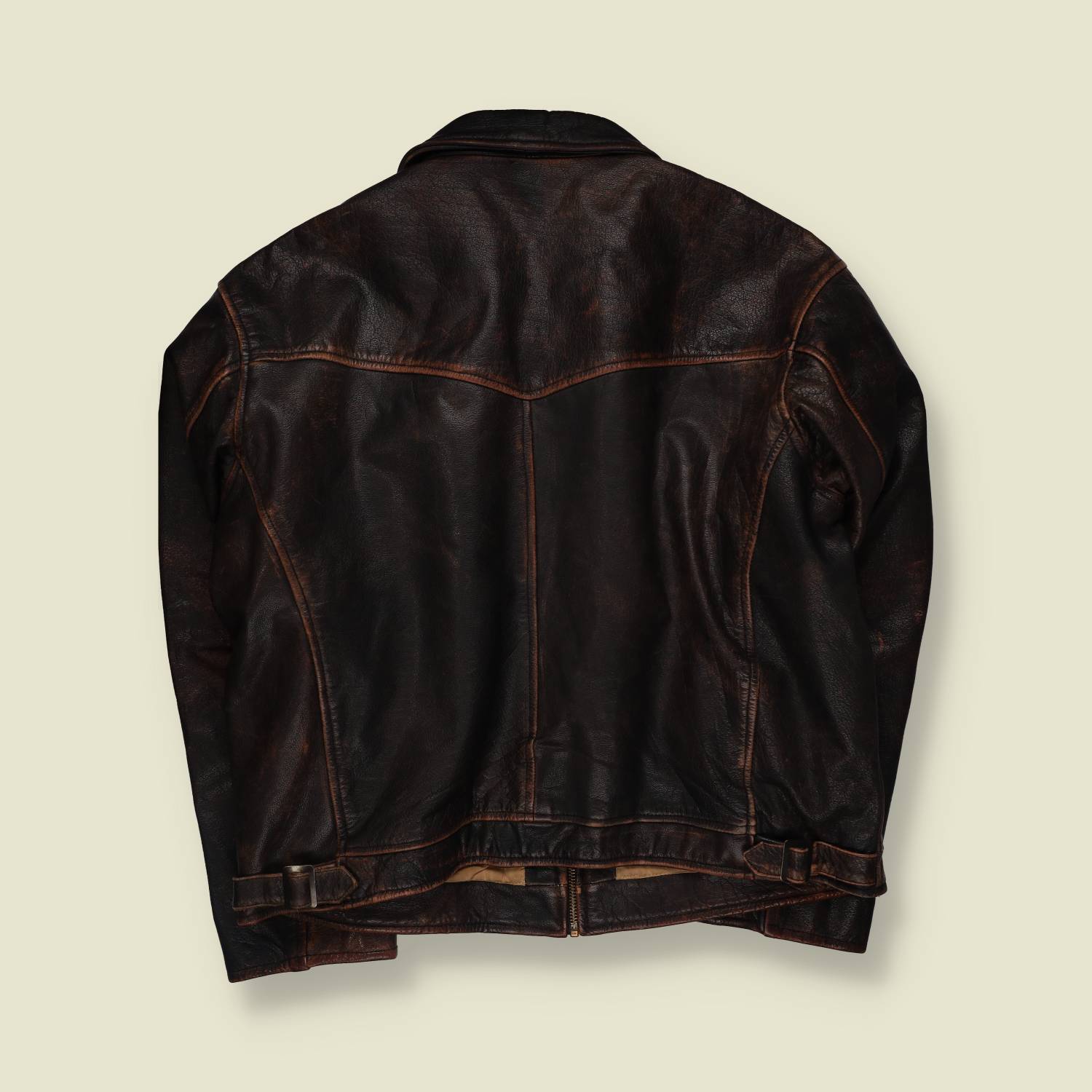 1980s | Enjoy | Heavy Leather Flight Jacket | Dark Brown / Black - XXL