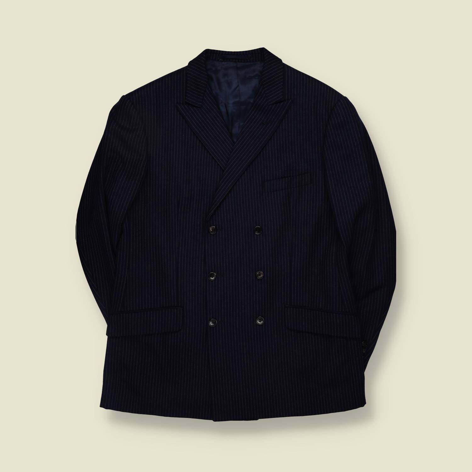 1970s | Double Breasted Pinstripe Blazer | Dark Blue - M