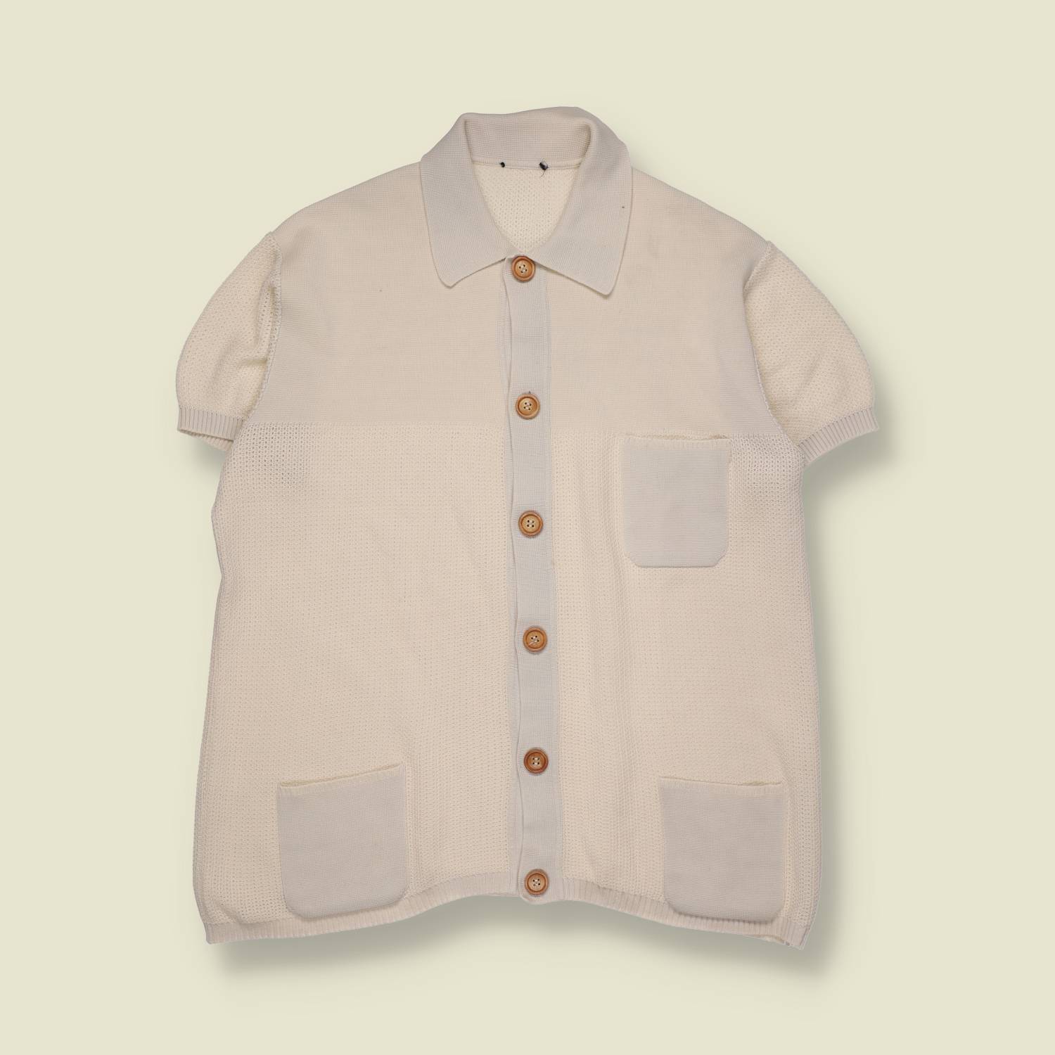1970s | Short Sleeve Knit Shirt | Cream - XS