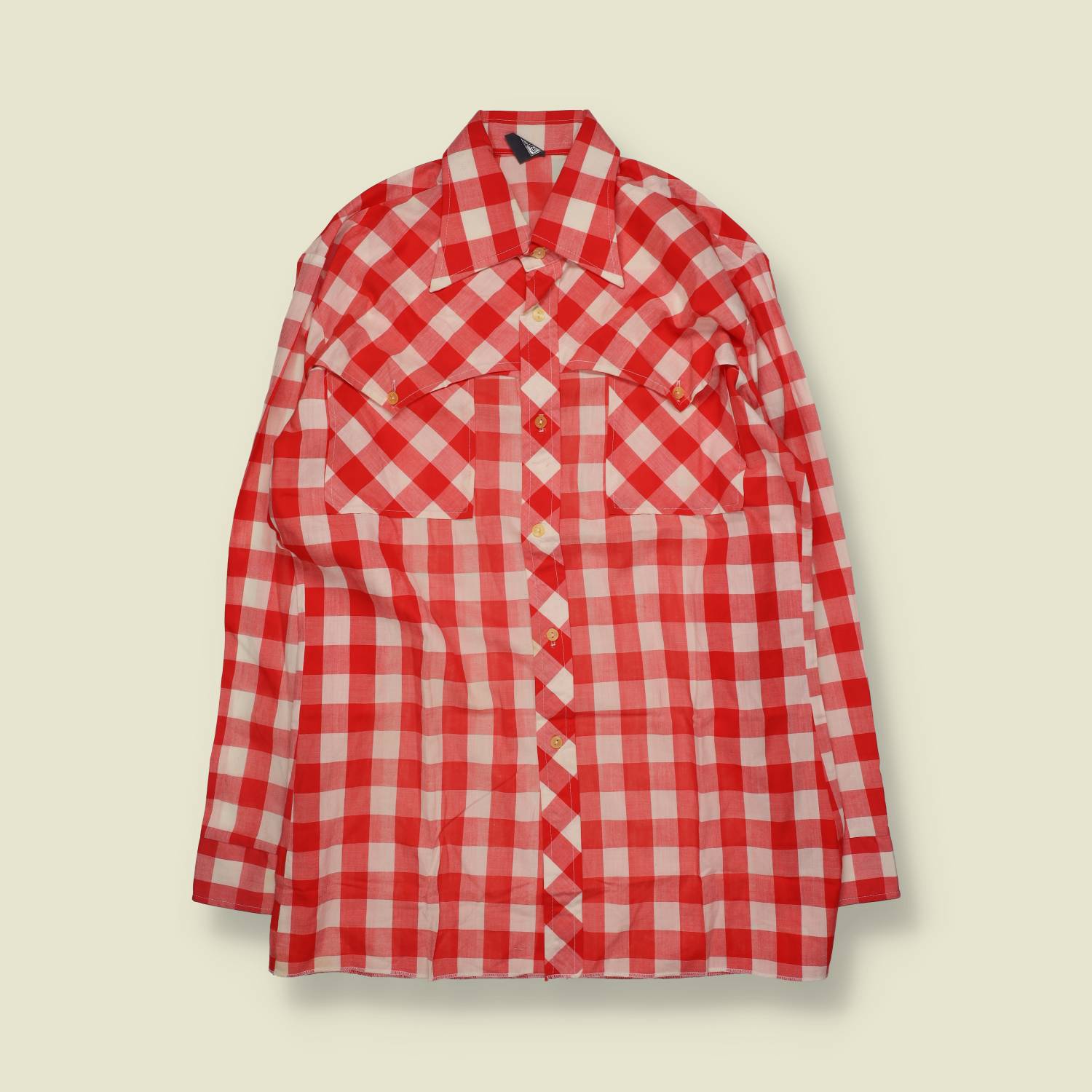 1970s | Check Western Shirt | Red And White - XL