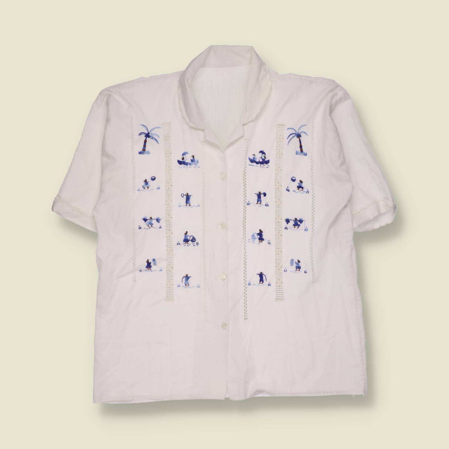1980s | Cotton Folk Blouse | White - 14