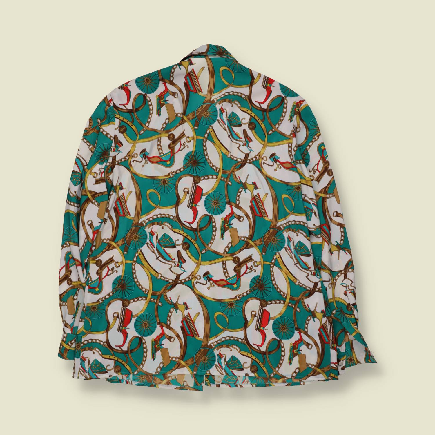 1980s | Baroque Print Blouse | Teal & White - 14