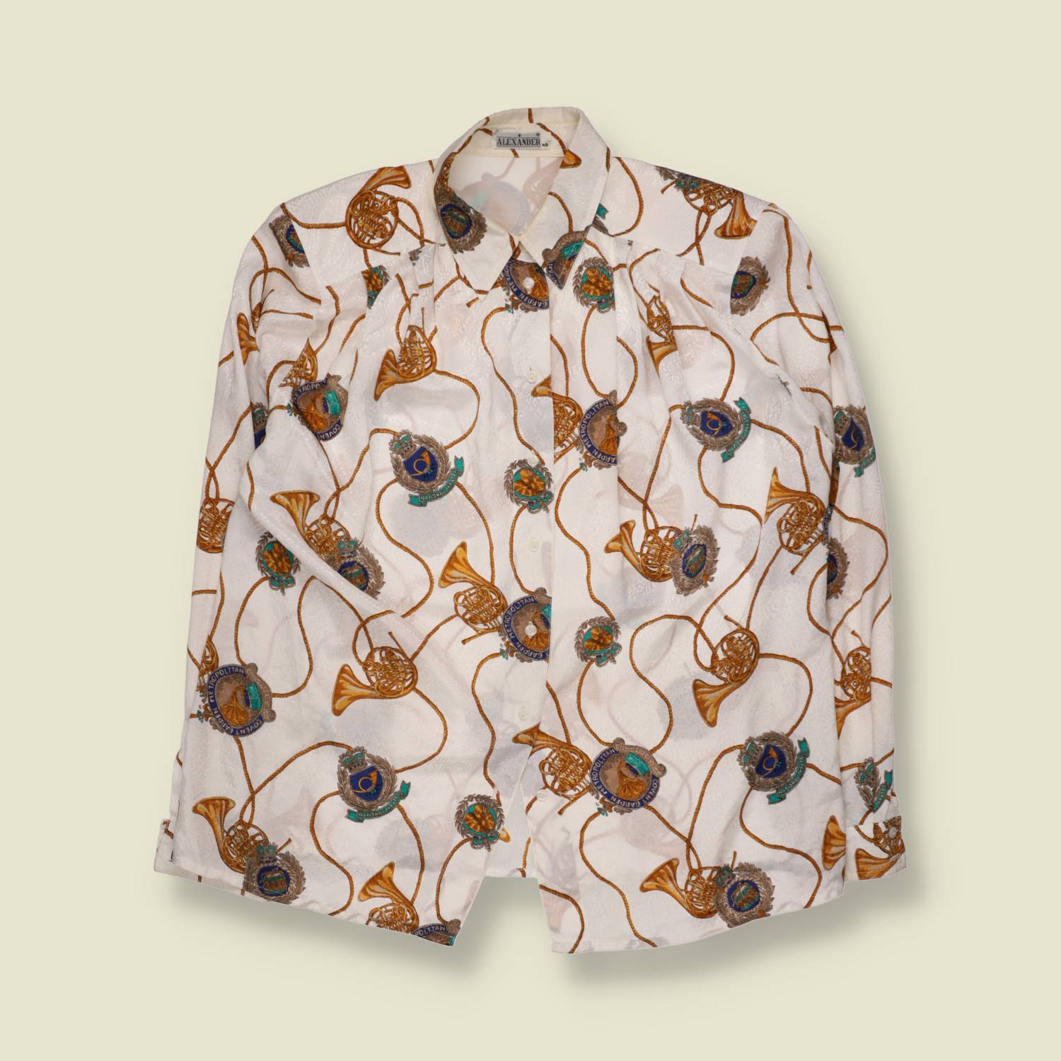 1980s | Alexander | Baroque Print Blouse | White & Gold - 20