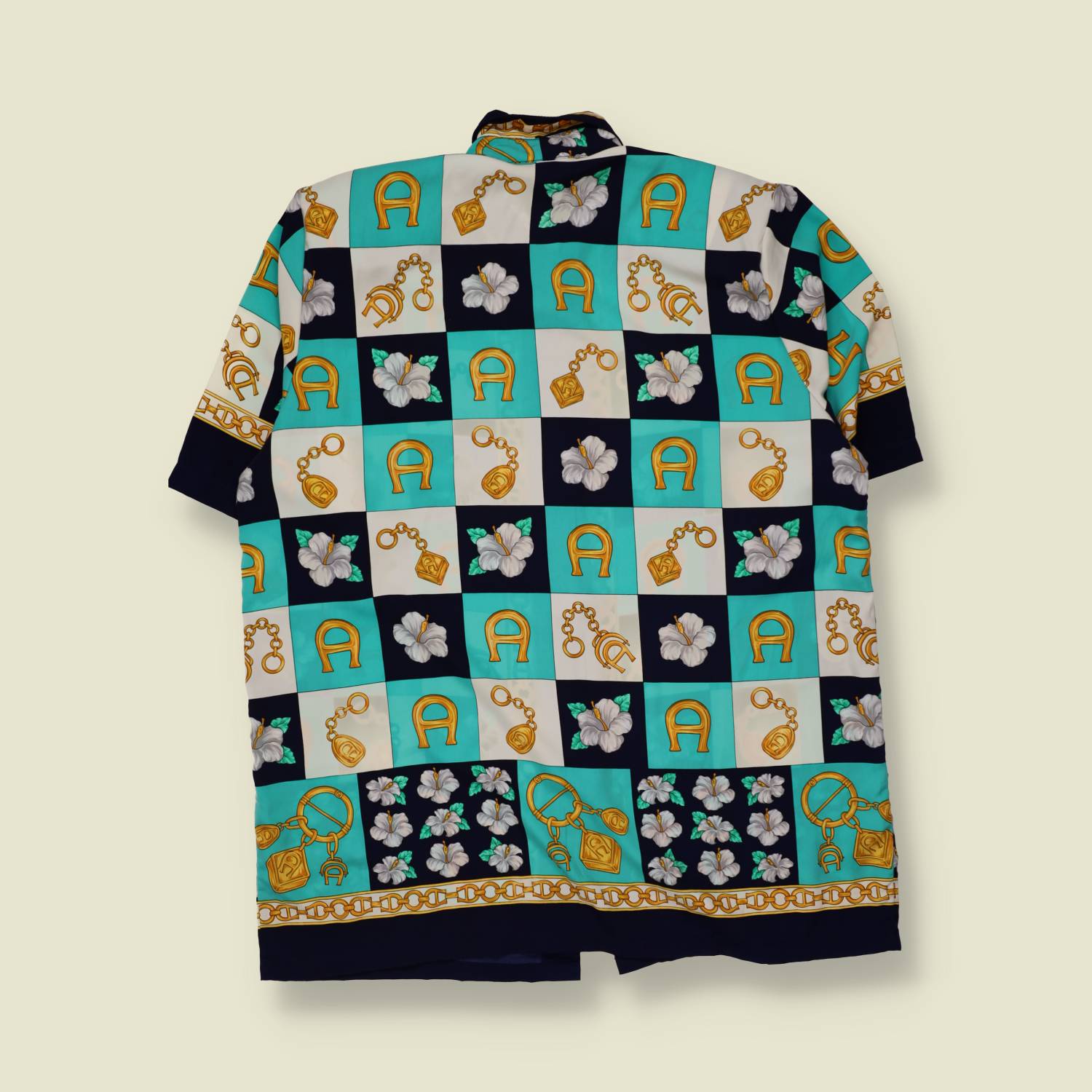 1980s | Do No International | Baroque Print Blouse | Navy & Teal - 22