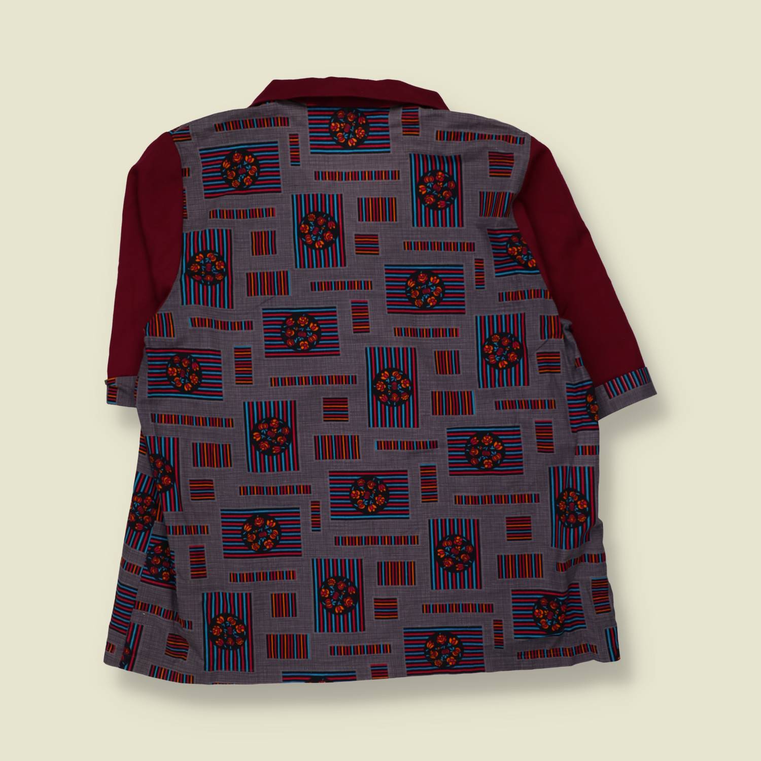 1960s | Blouse | Grey & Burgundy - 18