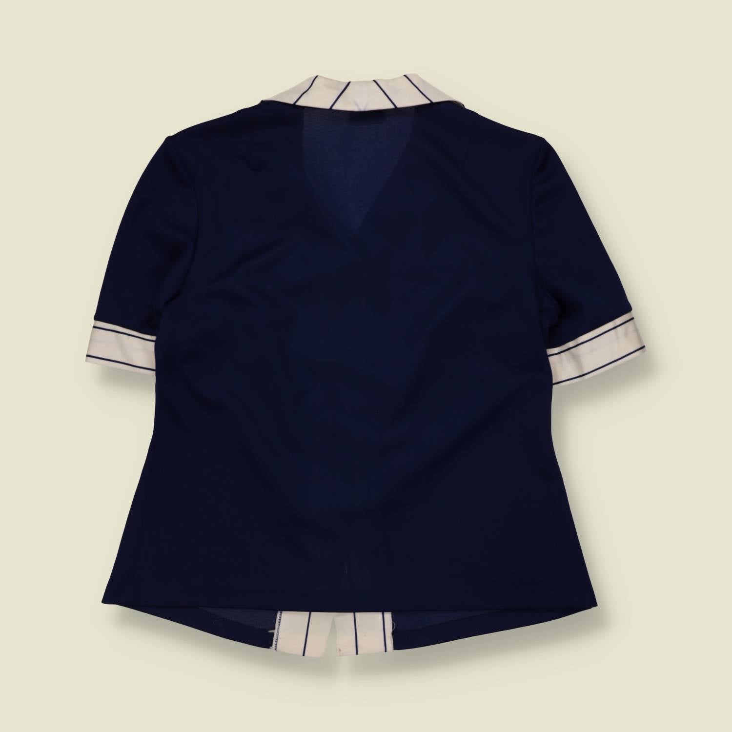 1960s | Polyester Blouse | Navy & White - 20