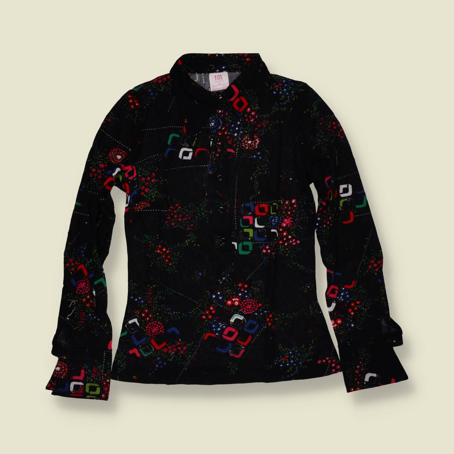 1970s | TGL | Deadstock Blouse | Black & Multi - 6