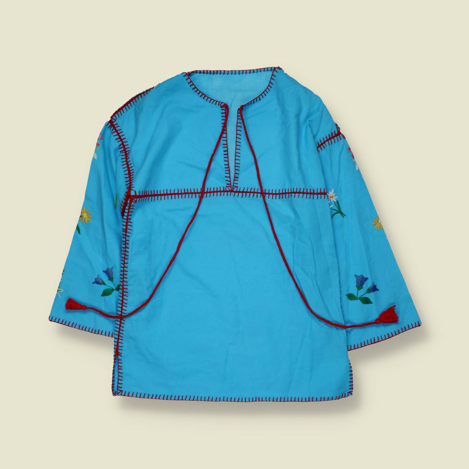 1970s | Cotton Folk Blouse | Blue - 6