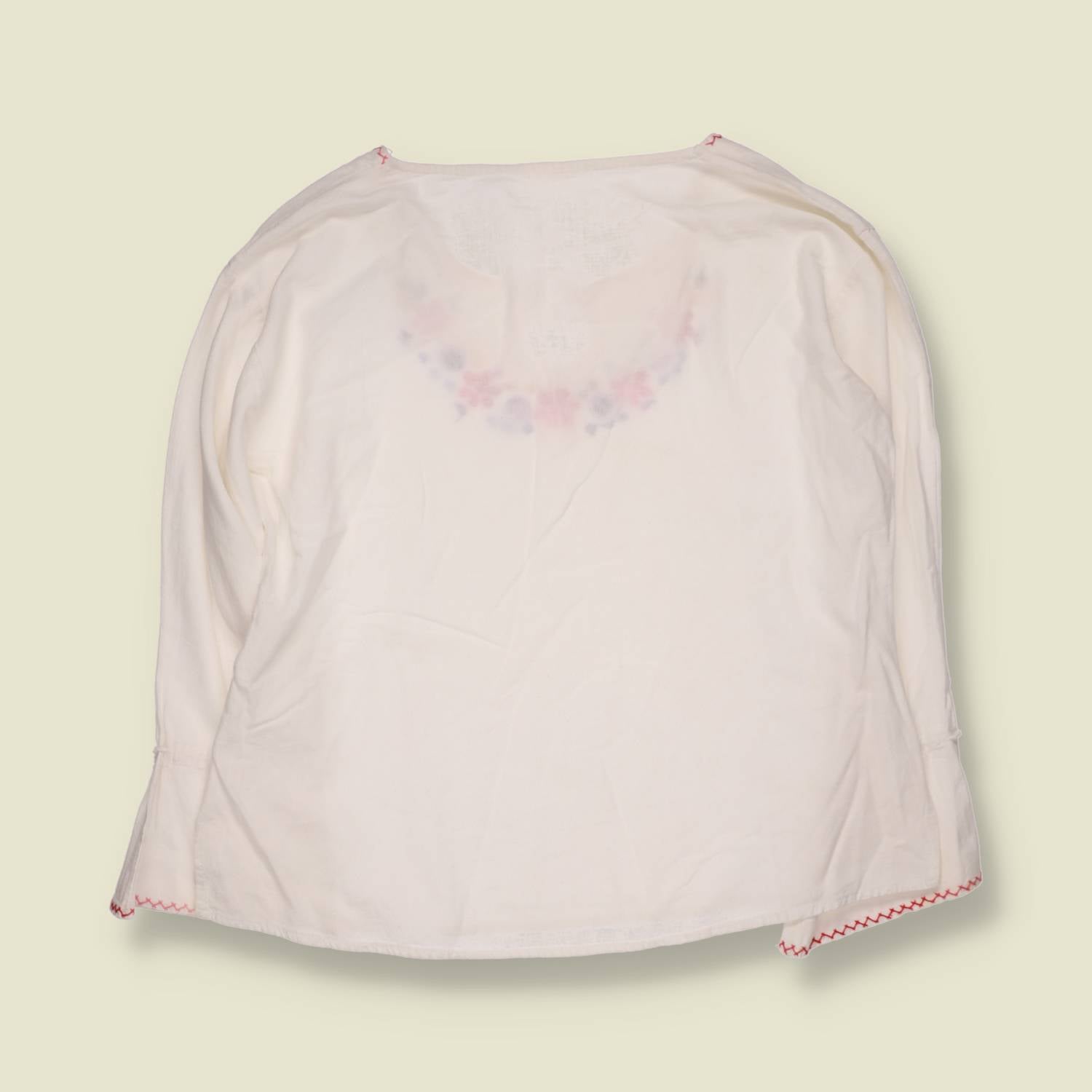 1970s | Cotton Folk Blouse | White - 14