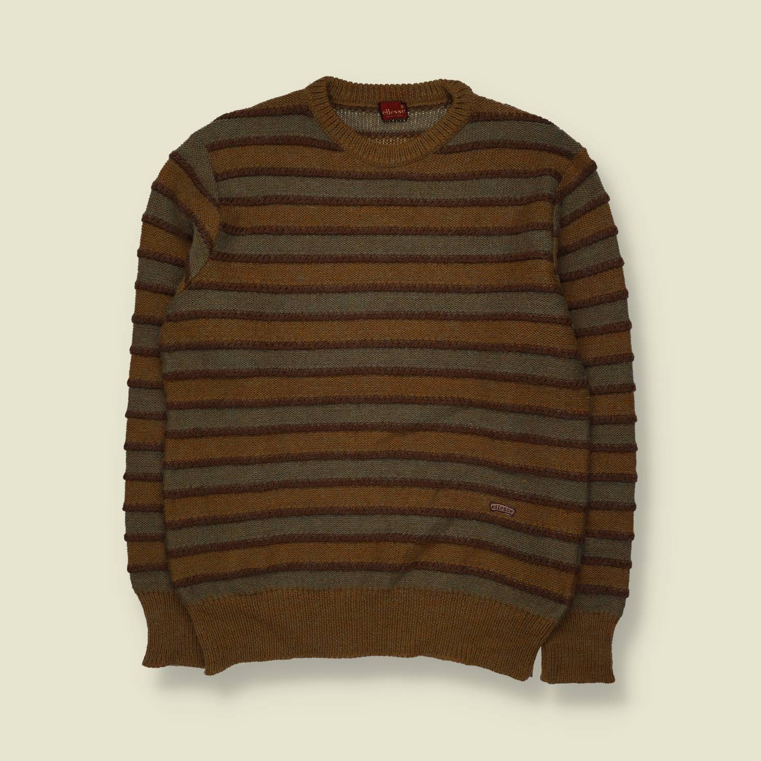 1980s | Ellesse | Striped Knit | Brown & Grey | Made in Italy - S
