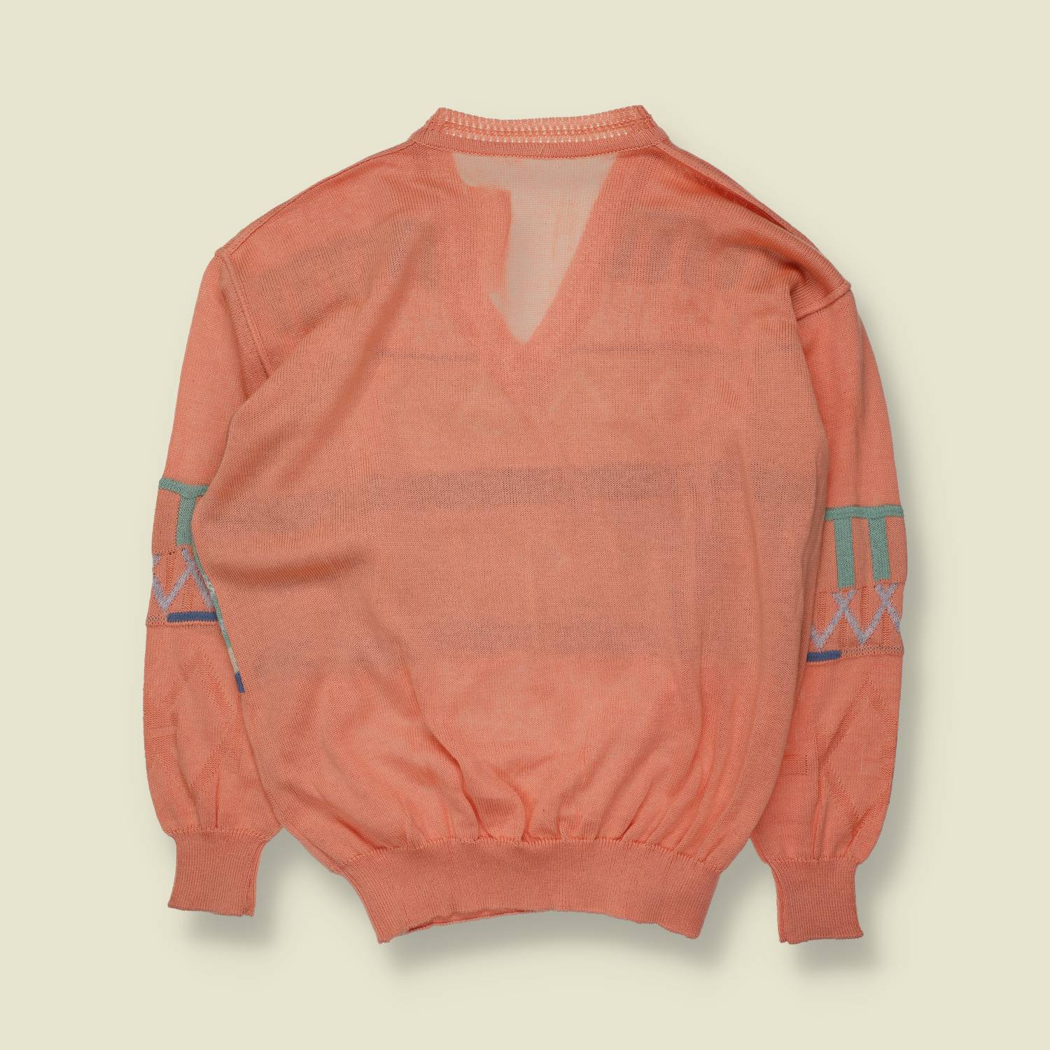 1980s | New Line | V-Neck Knit | Peach & Sage | Deadstock - XL