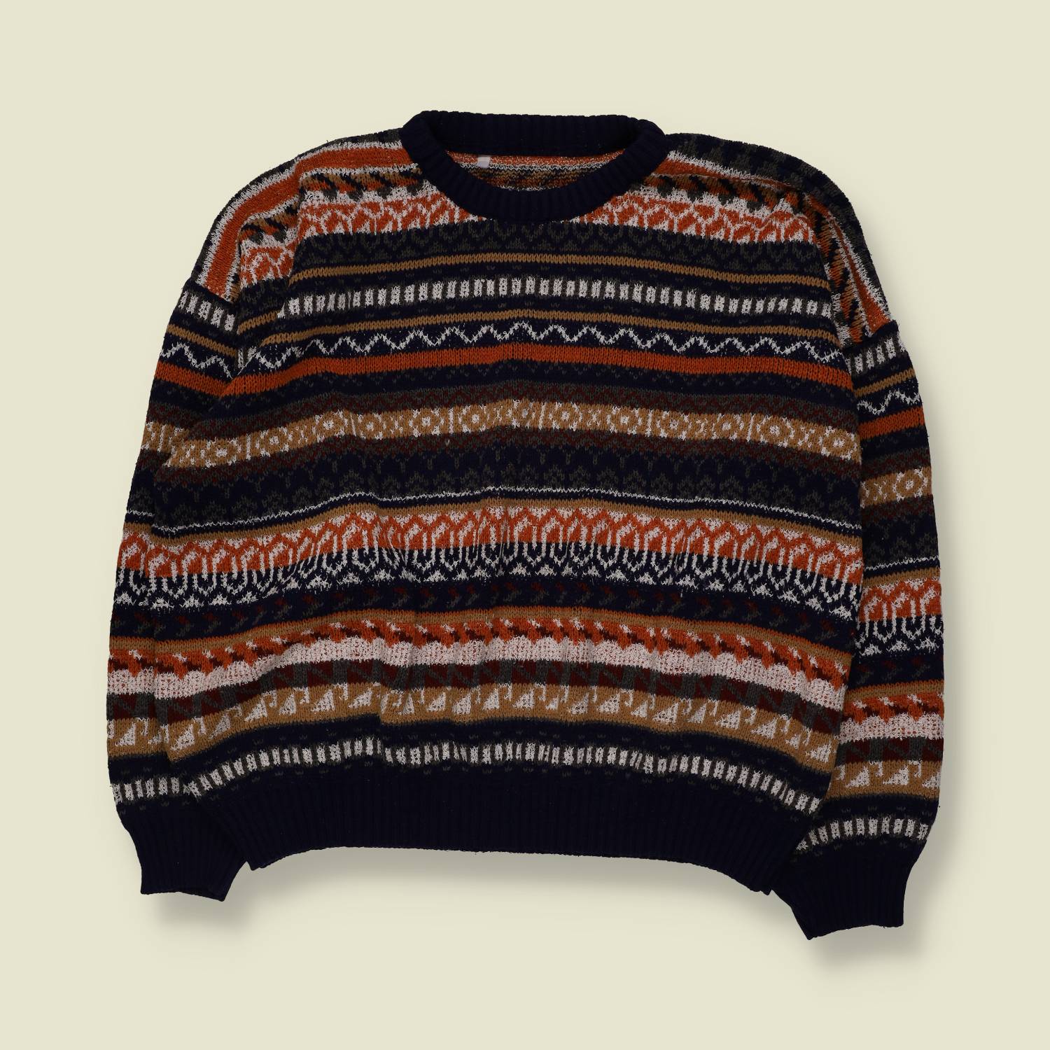 1980s | Fair Isle Knit | Navy & Rust | Boxy Fit - 3XL