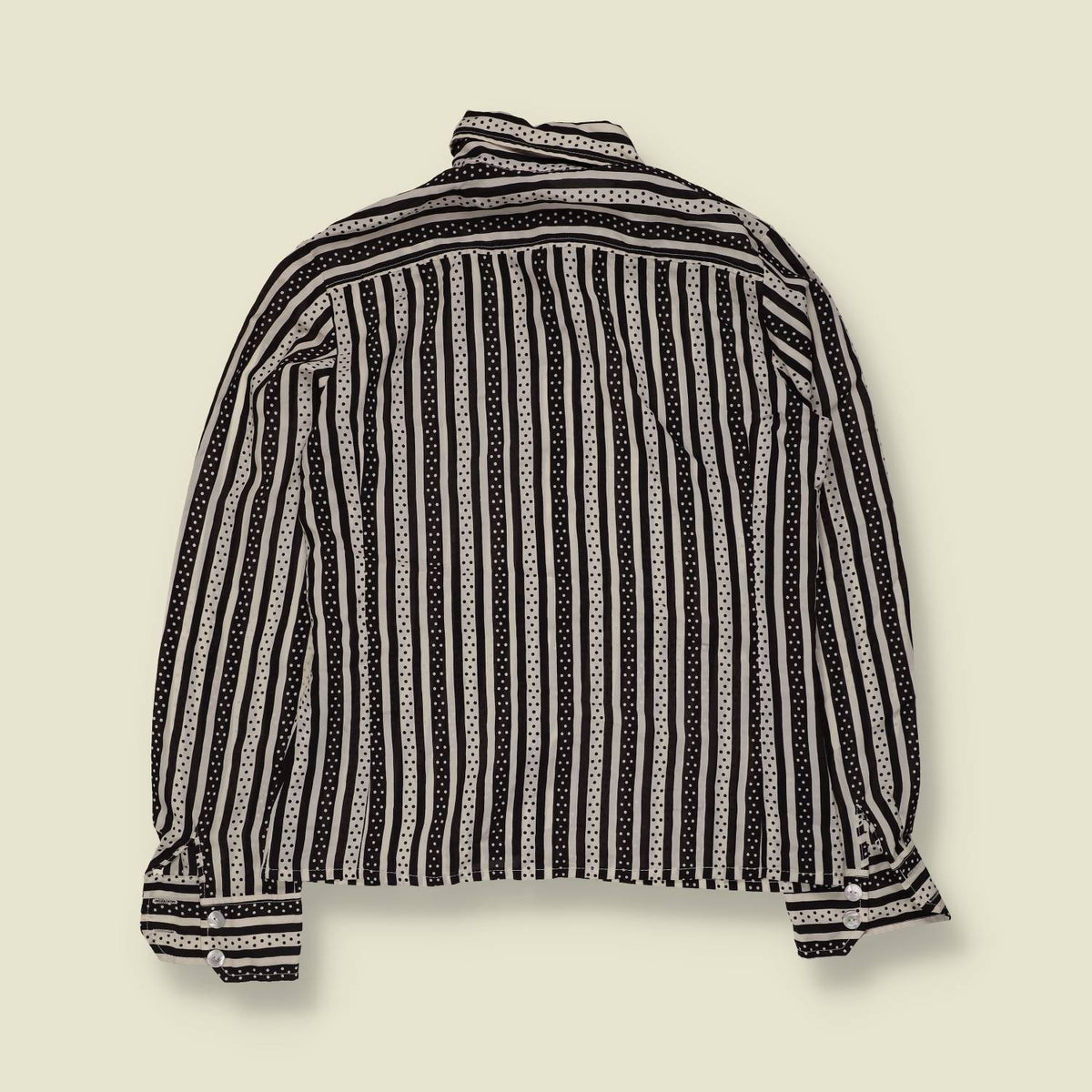 1970s | Stripe & Polka Dot Blouse | Black & Cream - 10
