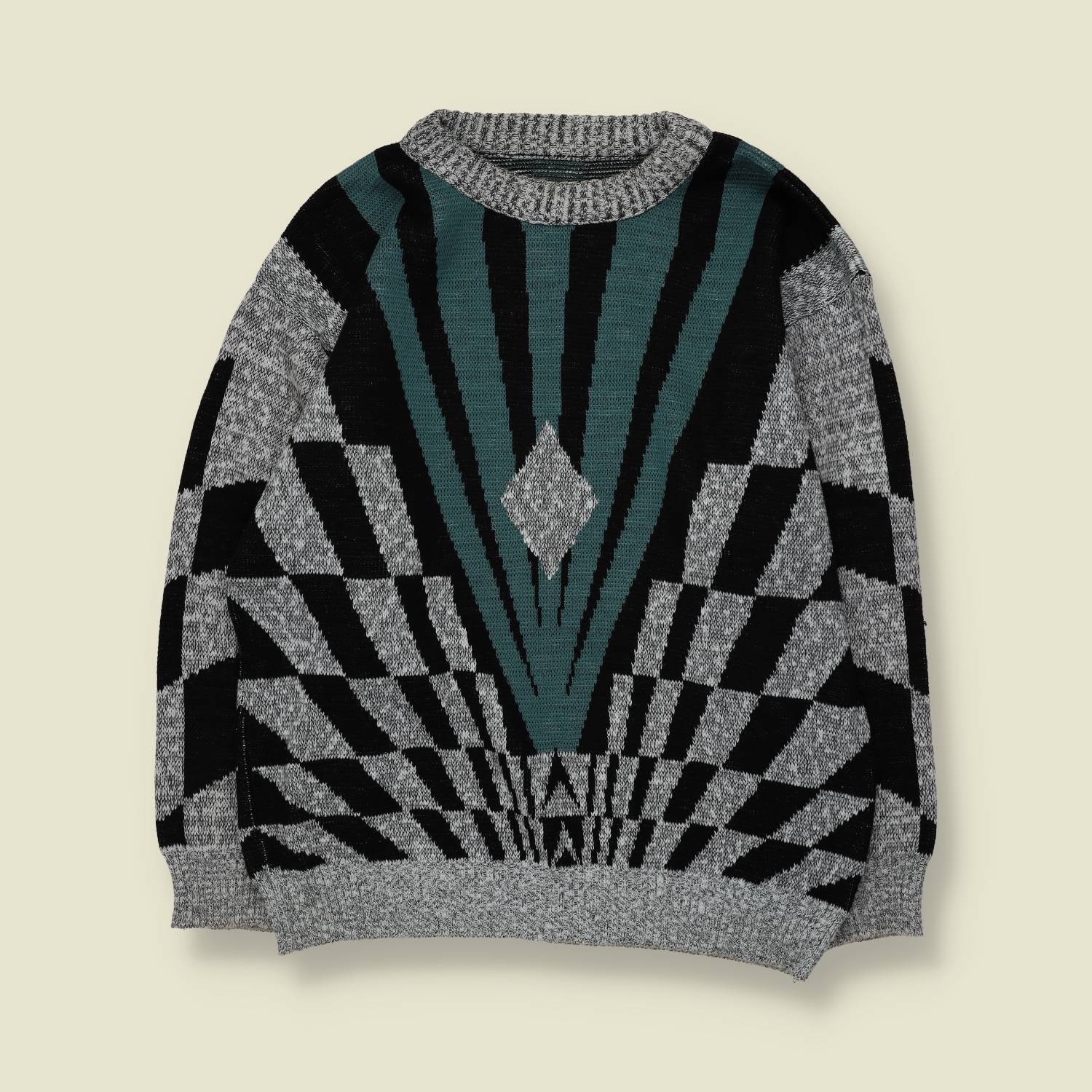 1980s | Knit | Grey & Teal - M