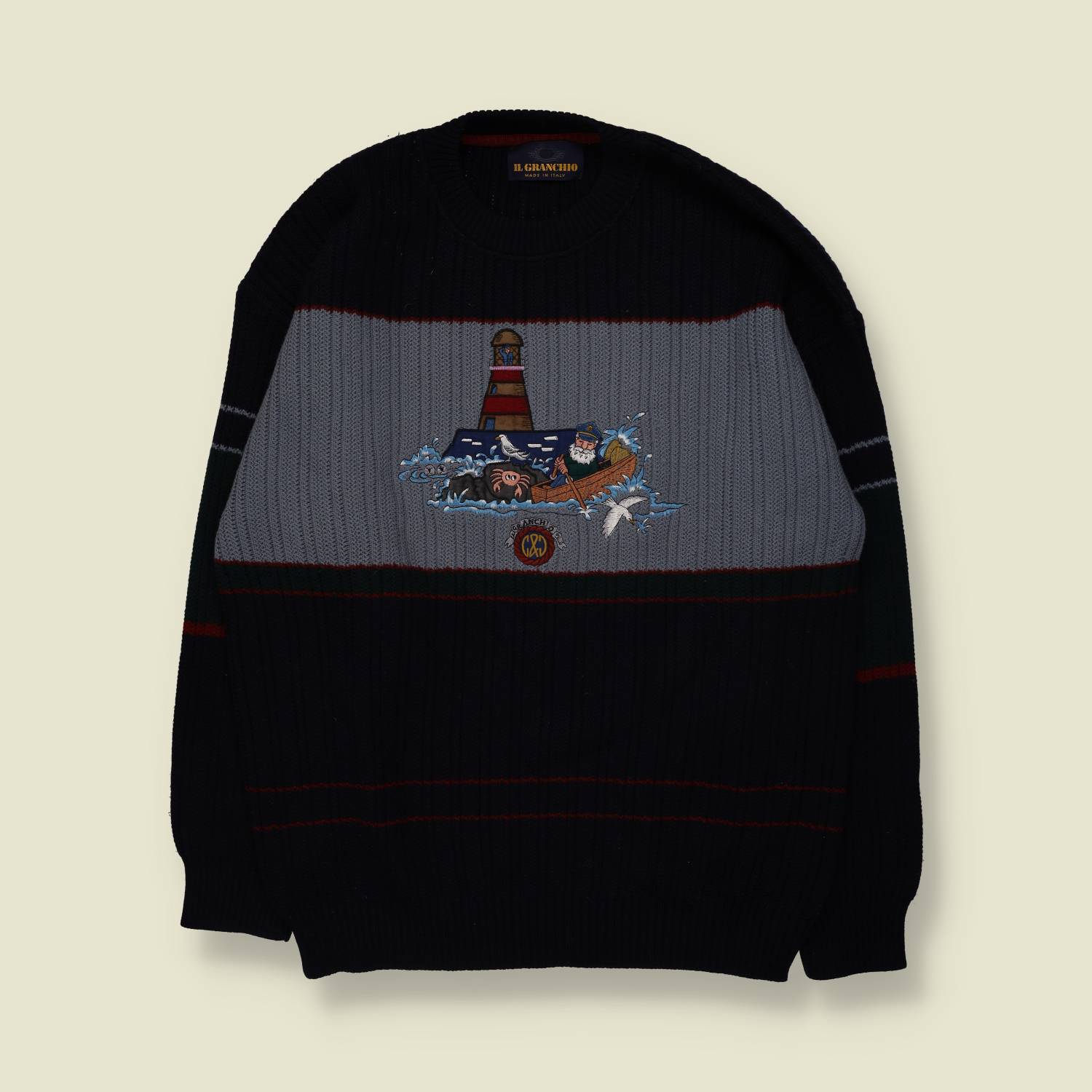 1980s | Il Granchio | Novelty Knit | Navy - XL
