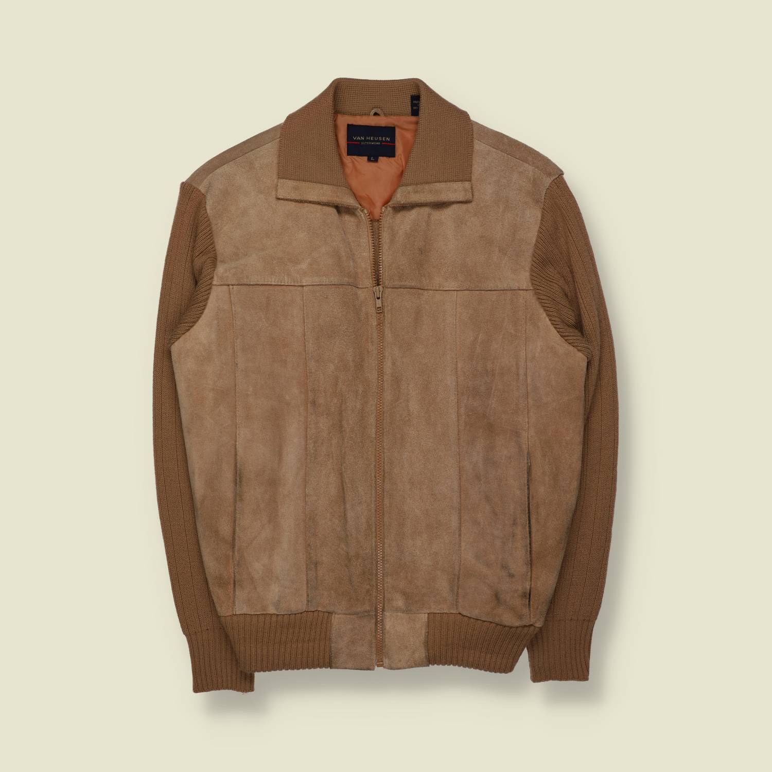 1970s | Van Heusen | Leather And Knit Zip Jacket – S