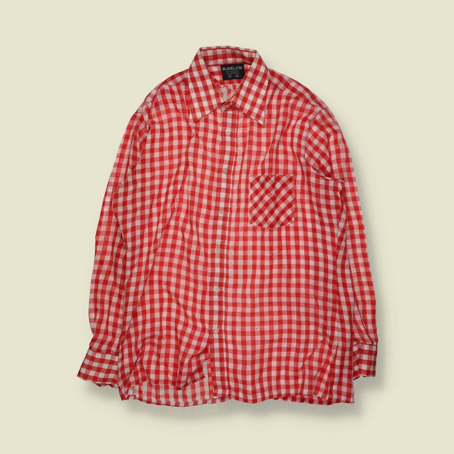1970s | Long Sleeve Shirt | Red Gingham Check - XL