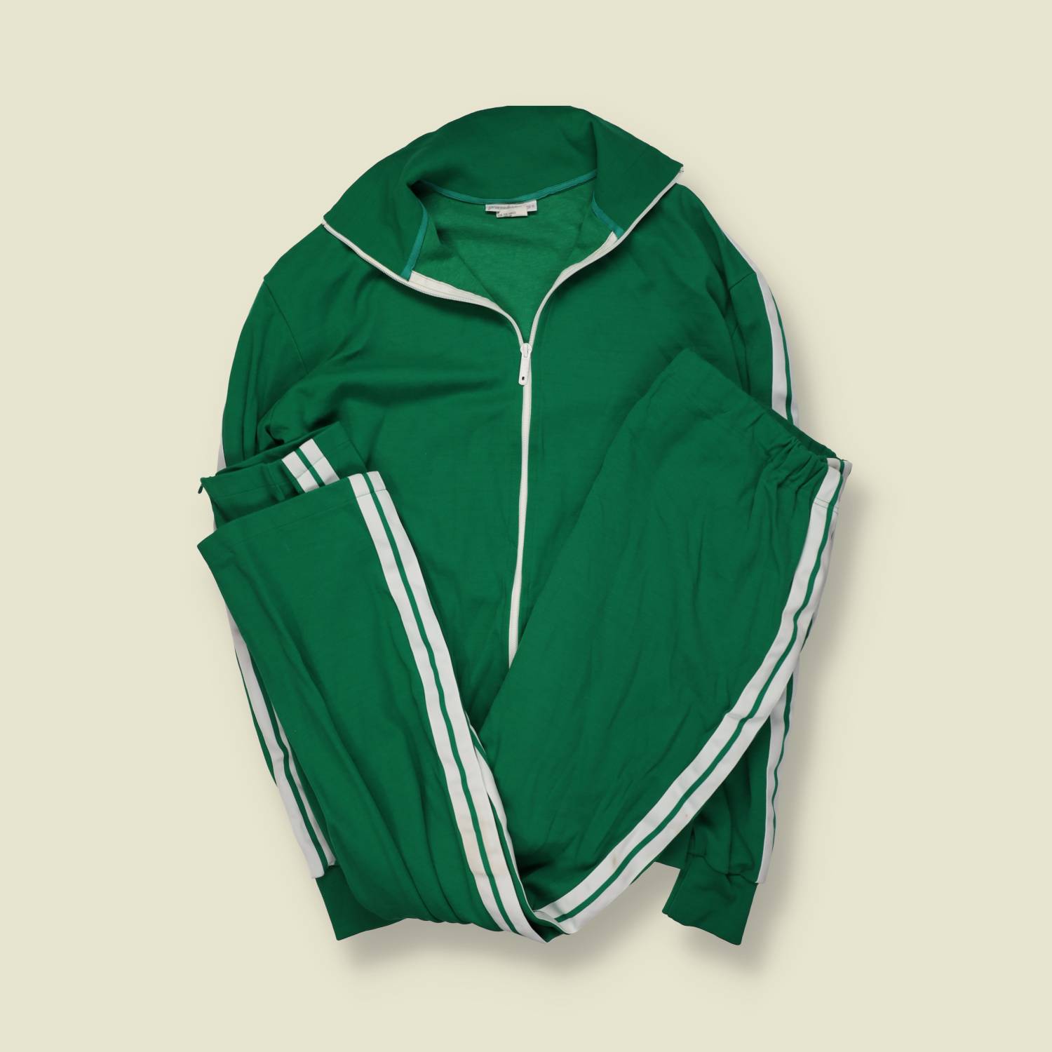 1970s | Track Suit Set | Green With White Stripes – XL