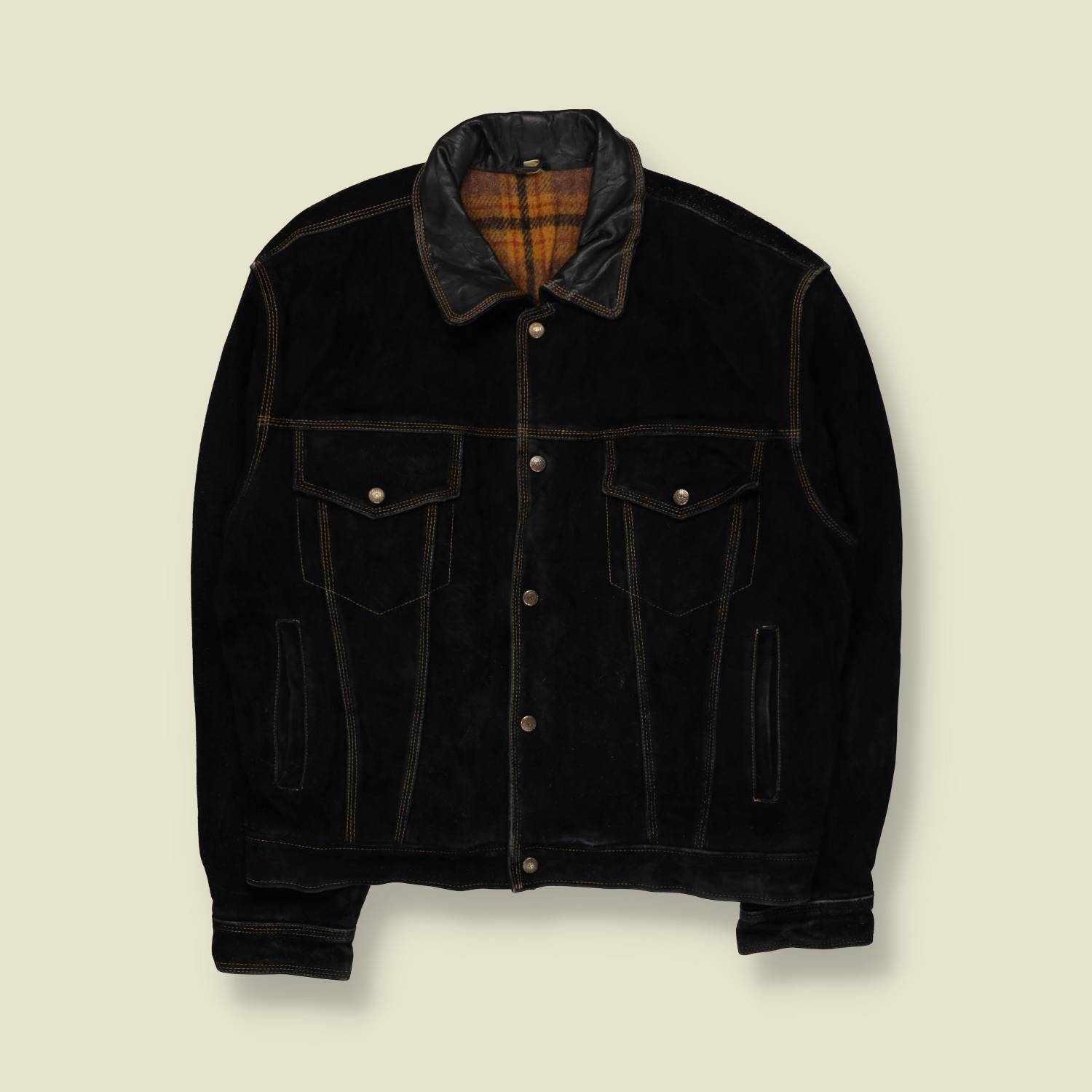 1980s | Dark Brown Suede Trucker Jacket | Blanket Lined – XXL