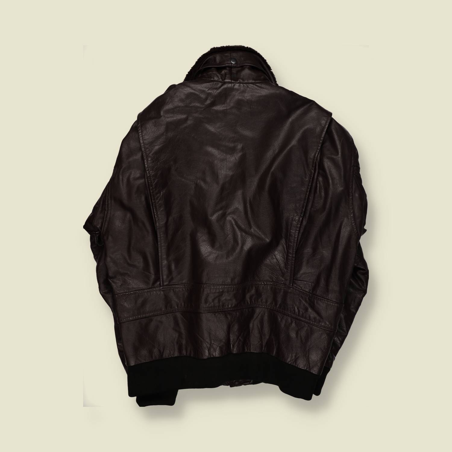 1980s | Black Leather Flight Jacket | Shearling Collar – XL