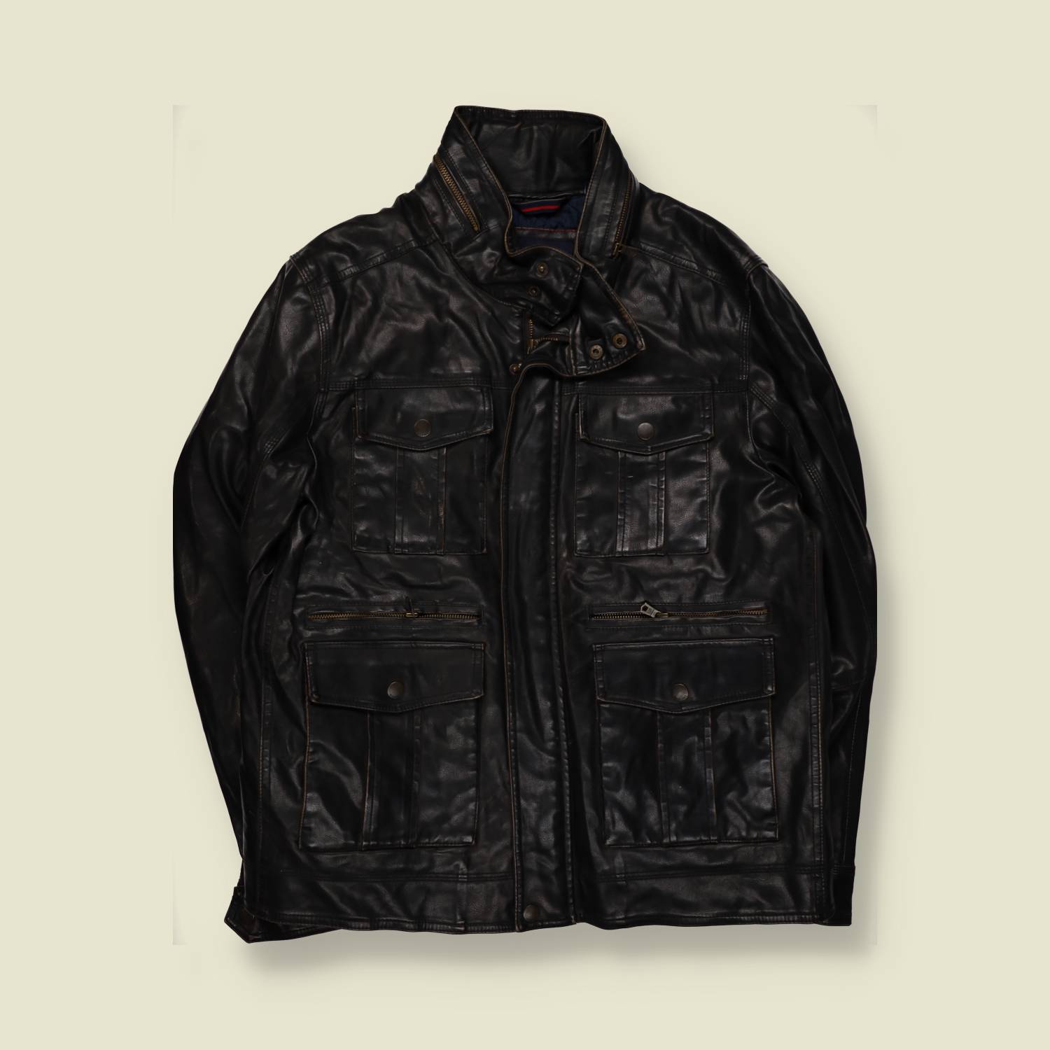 2000s | Tommy Hilfiger | Leather Field Jacket | Black – L