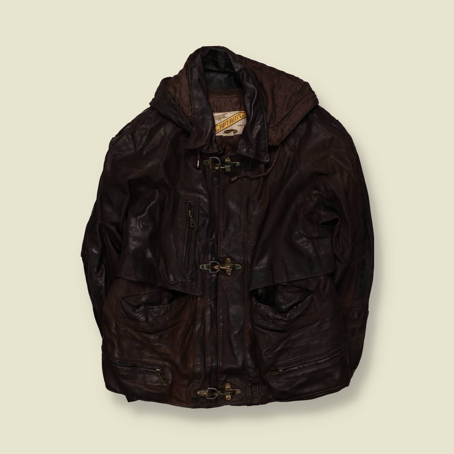 1980s–1990s | Captain G By Gazo | Fireman Clasp Heavy Leather Jacket – L